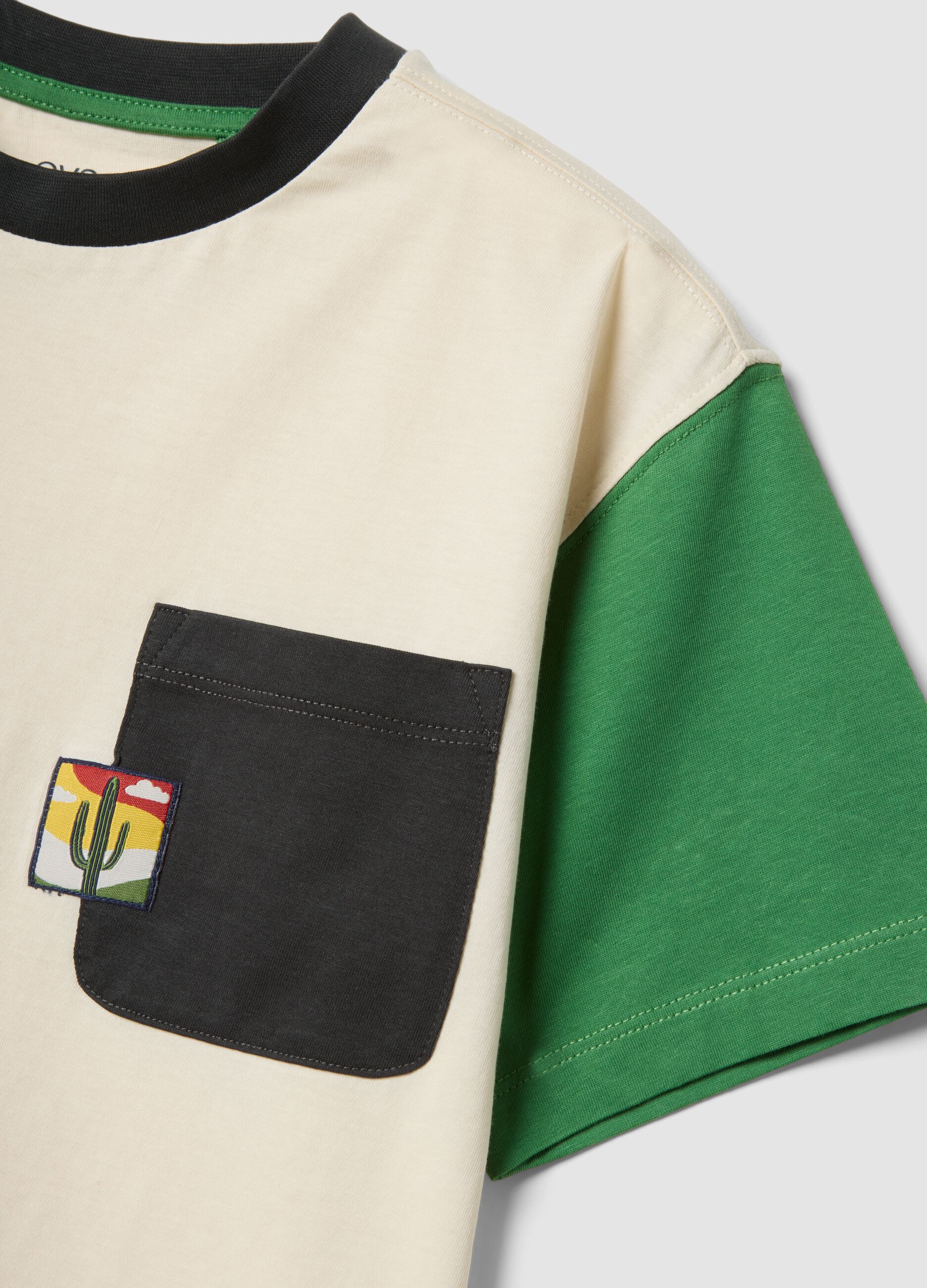 Beige and black pure cotton set with T-shirt and shorts