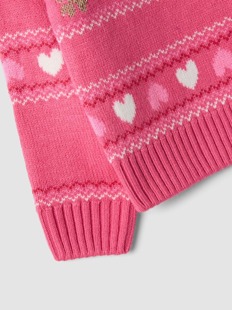 Rosa Rundhals-Pullover mit Herzen und Jacquardmuster, Regular Fit_1