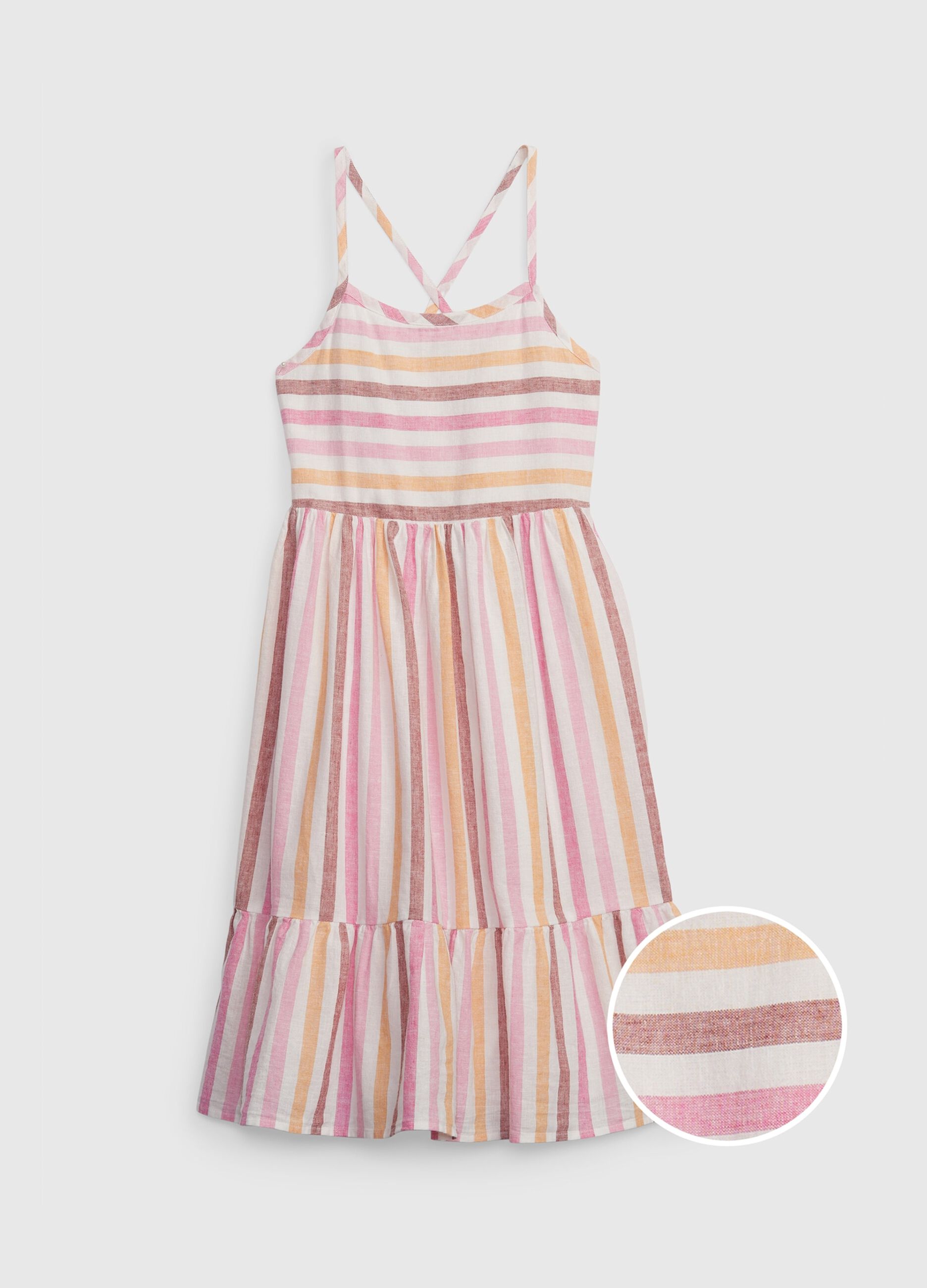 Cotton dress with crossover shoulder straps and flounce