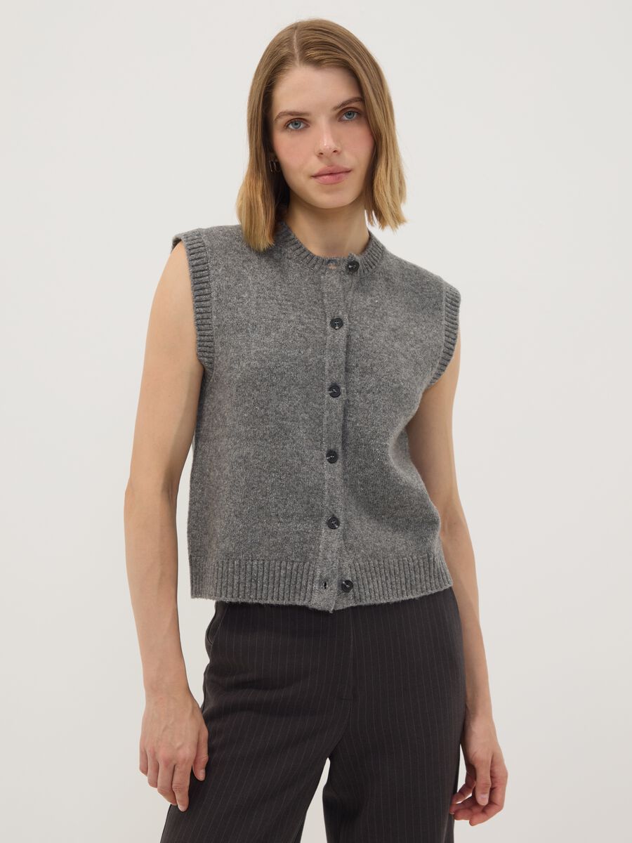 Grey stretch wool crew-neck gilet_1
