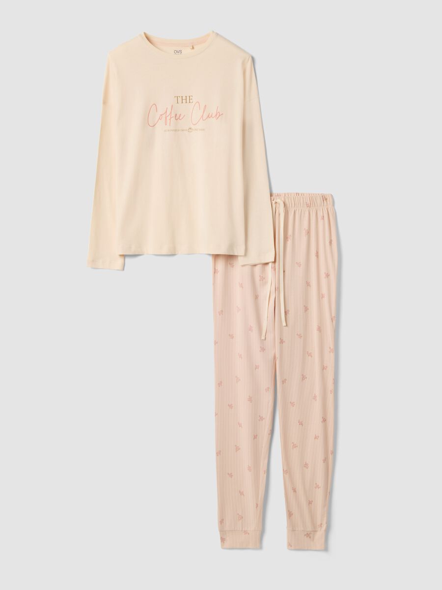 Beige regular fit pure cotton pyjamas with text_4