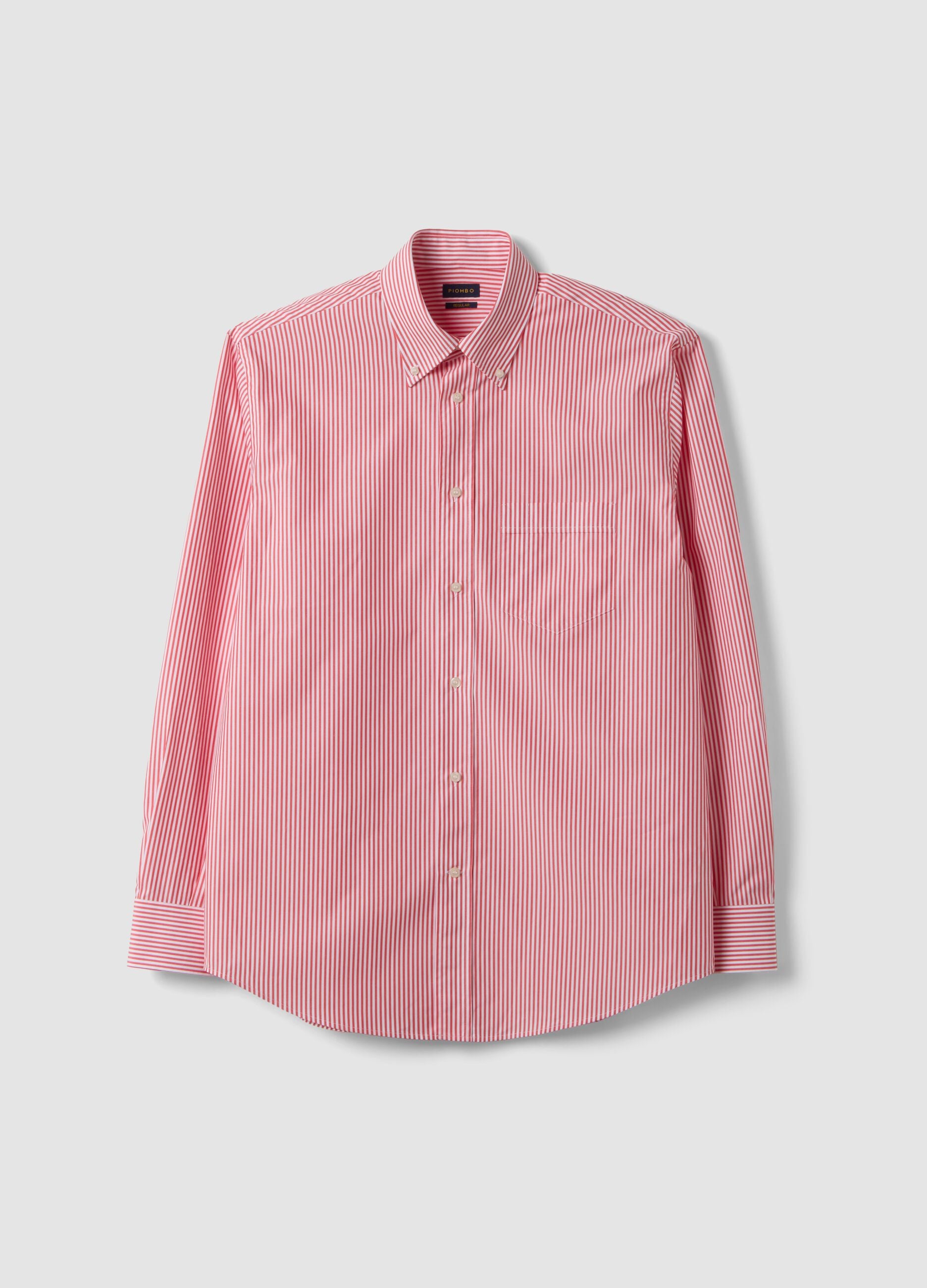 Camicia rossa e bianca a righe in puro cotone regular fit