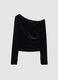 Black stretch-fabric T-shirt with wide asymmetric neckline, regular fit_0