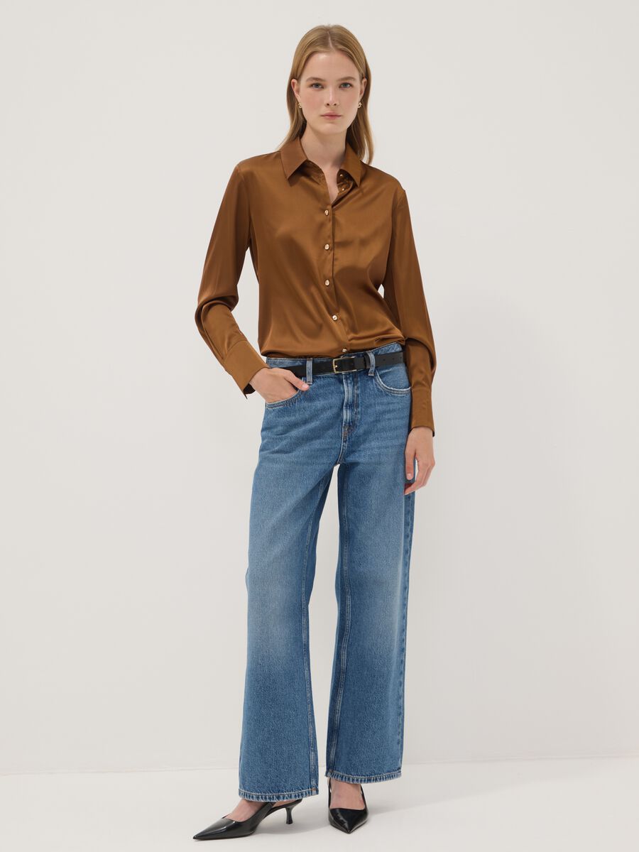 Brown stretch-fabric shirt with classic collar_2