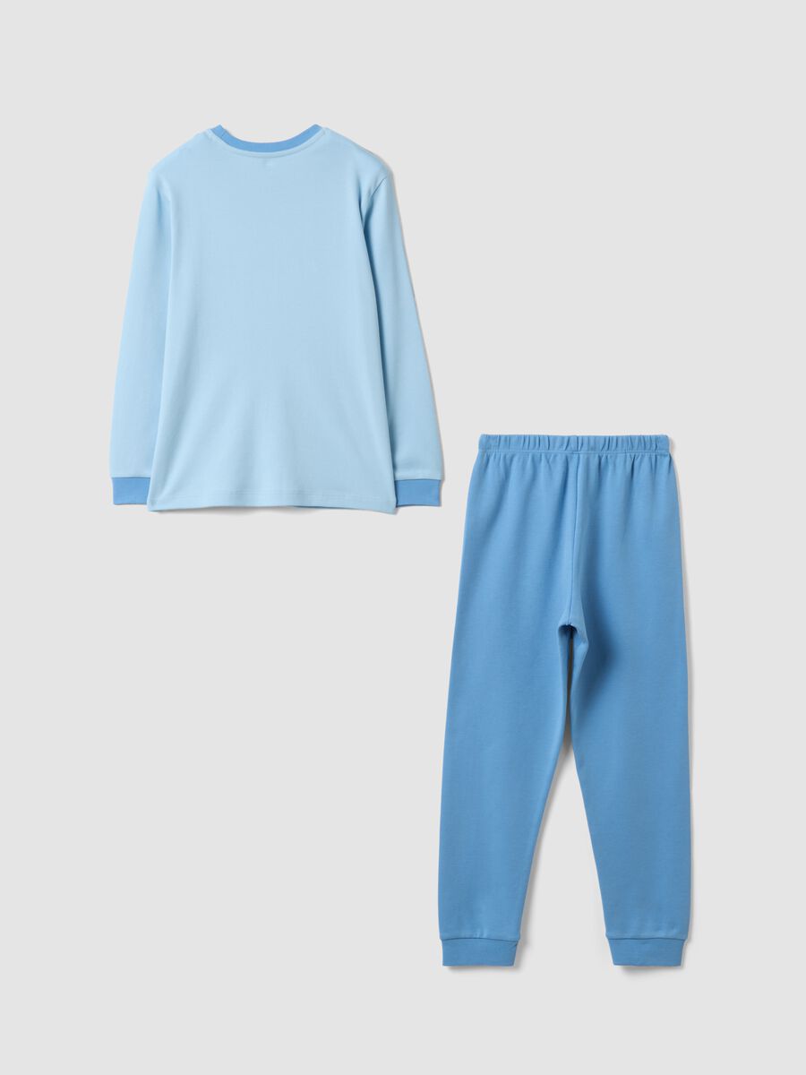 Light blue organic cotton pyjamas with biscuit print_1