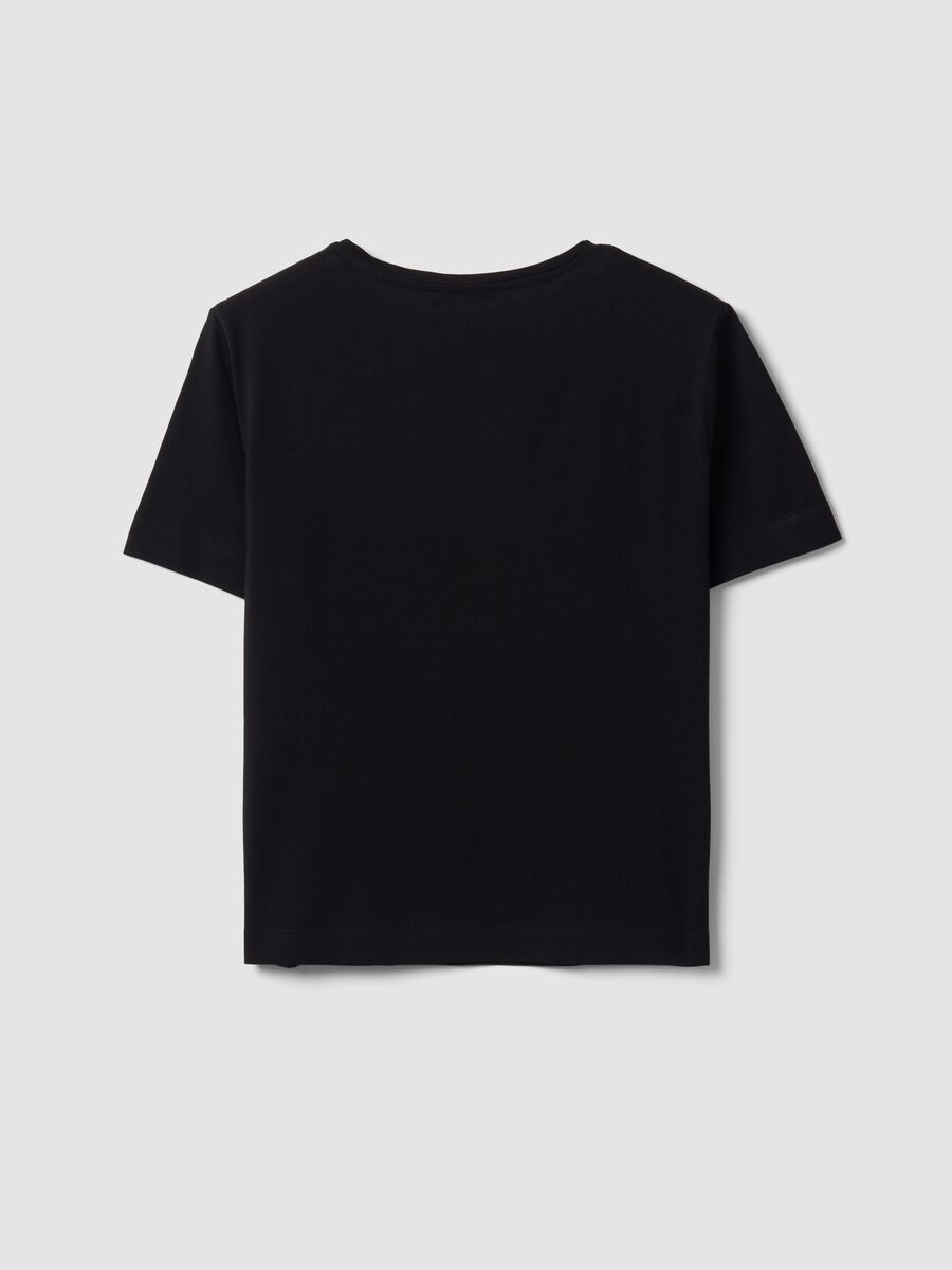Black pure cotton T-shirt with floral print, regular fit_6