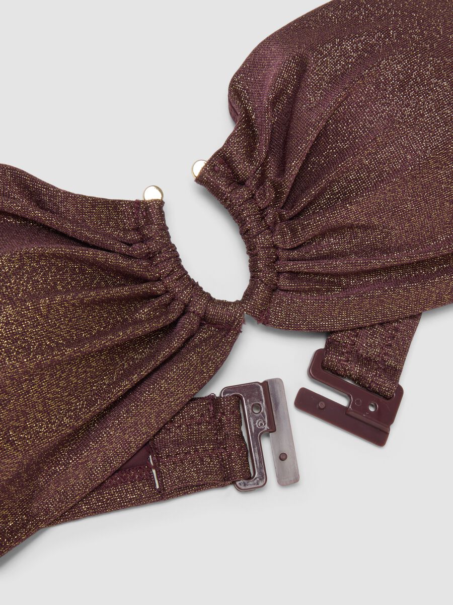 Haut de bikini bandeau marron en tissu stretch paillet&eacute;_6
