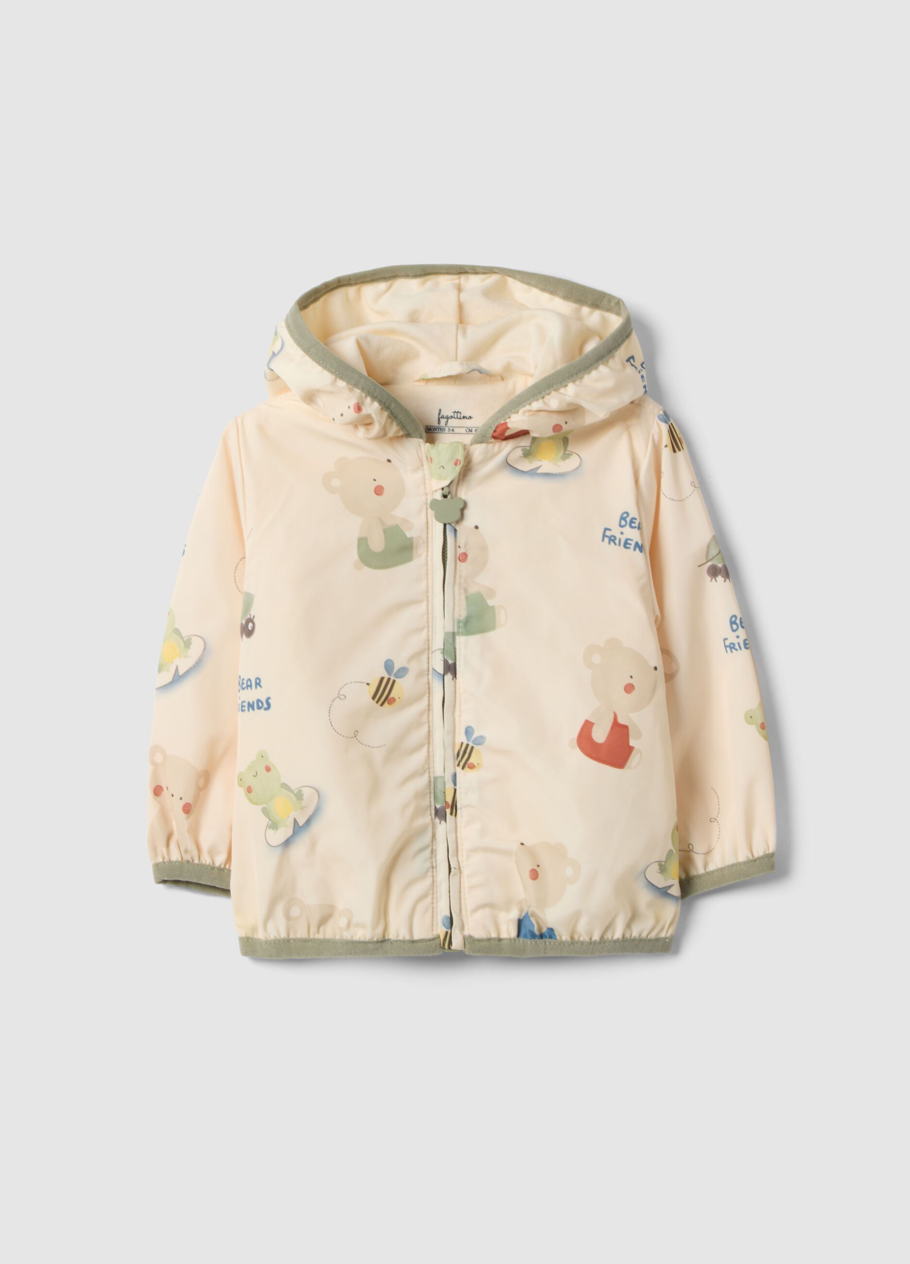 Giacca in cotone beige regular fit con cappuccio per bimbo