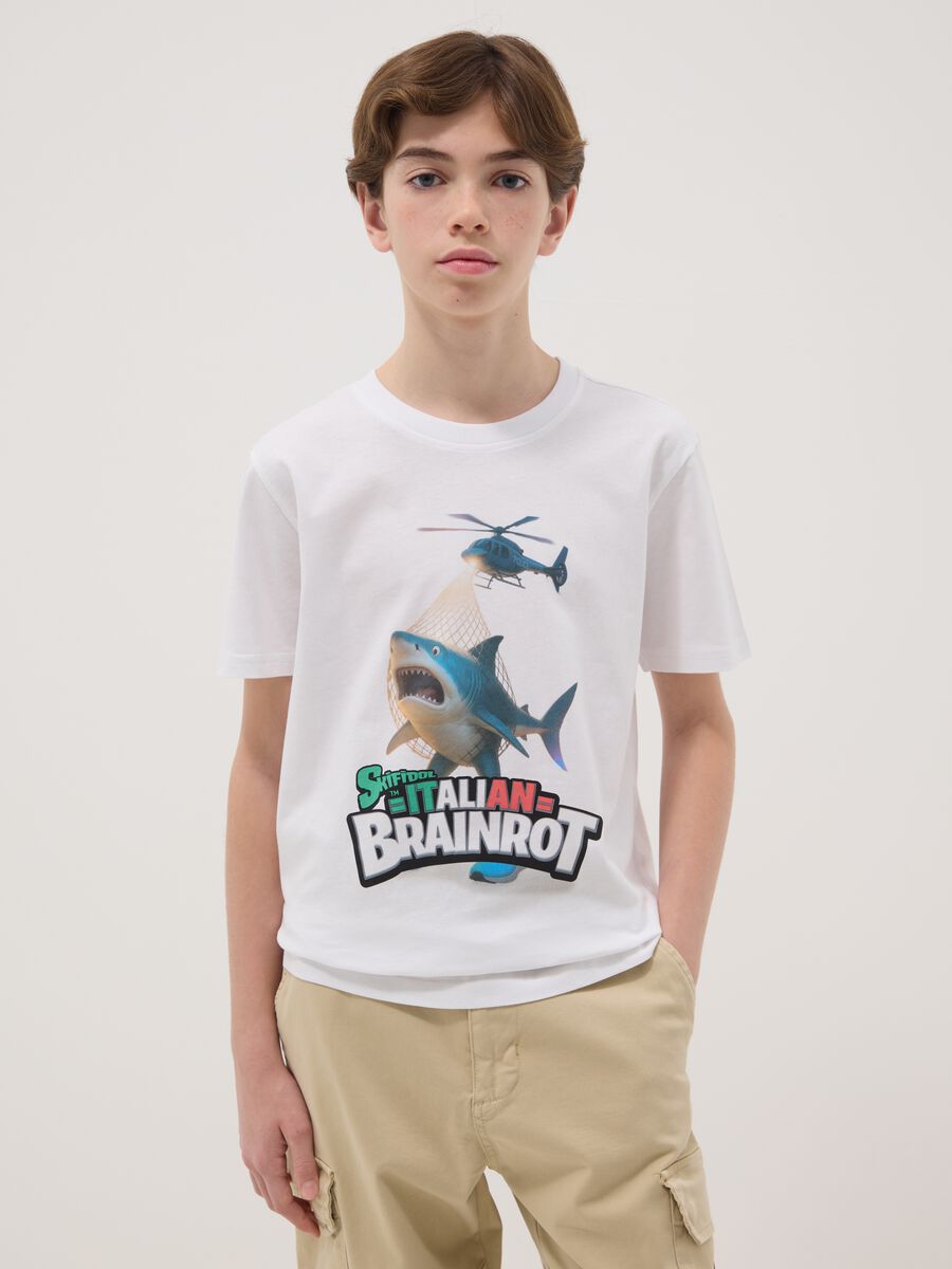 Boys' white pure cotton t-shirt regular fit with print_0