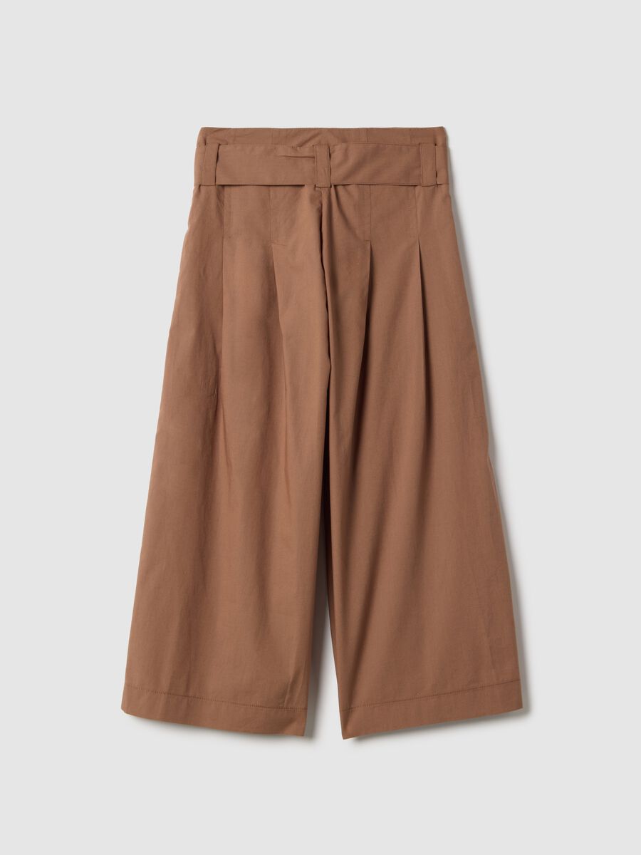 Girls' Brown Pure Cotton Wide Leg Trousers with Bow_4