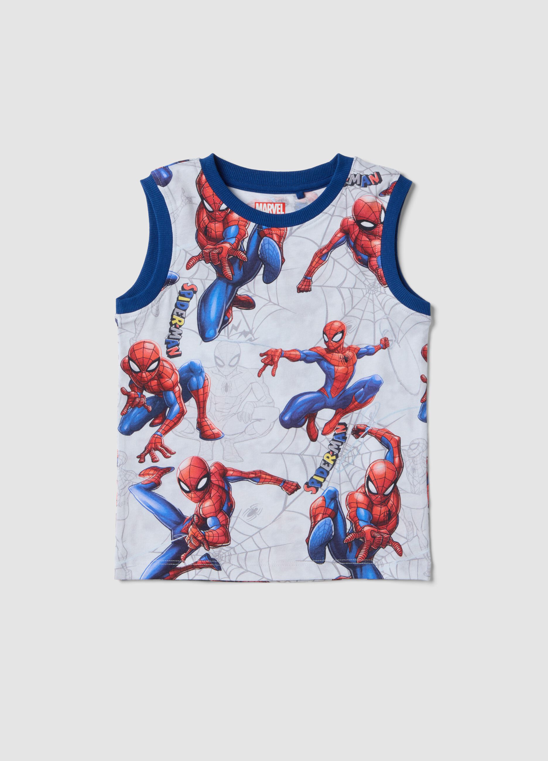 Multicolour pure cotton child's vest with Spiderman prints