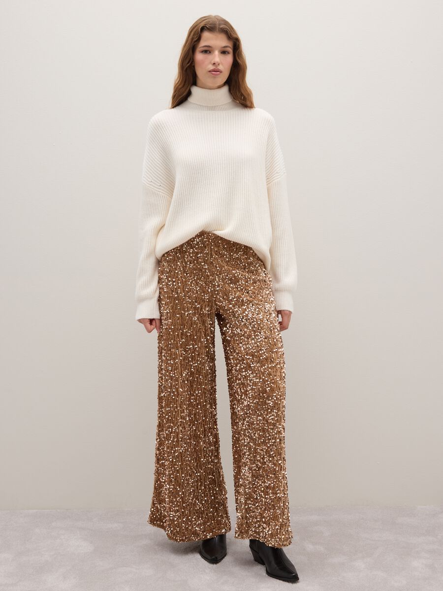 Beige Palazzo Trousers with Sequins_0
