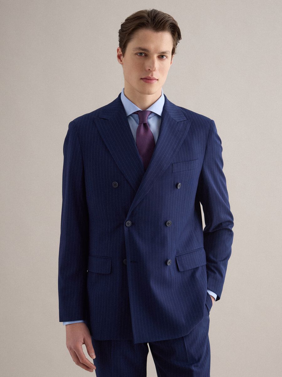 Navy double-breasted striped blazer with tailored fit_1