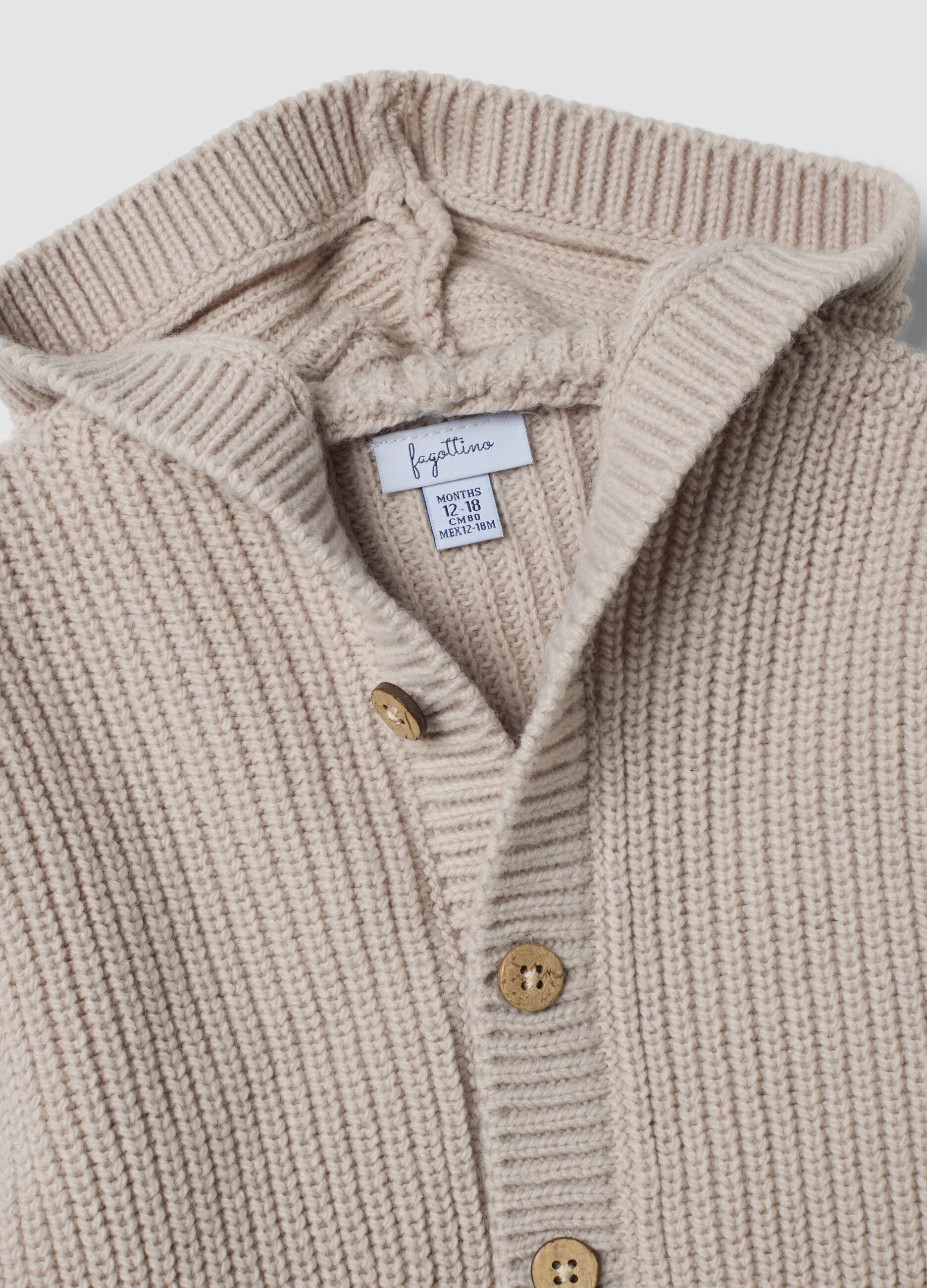 Cardigan cinzento de malha com decote em V e capuz, corte regular