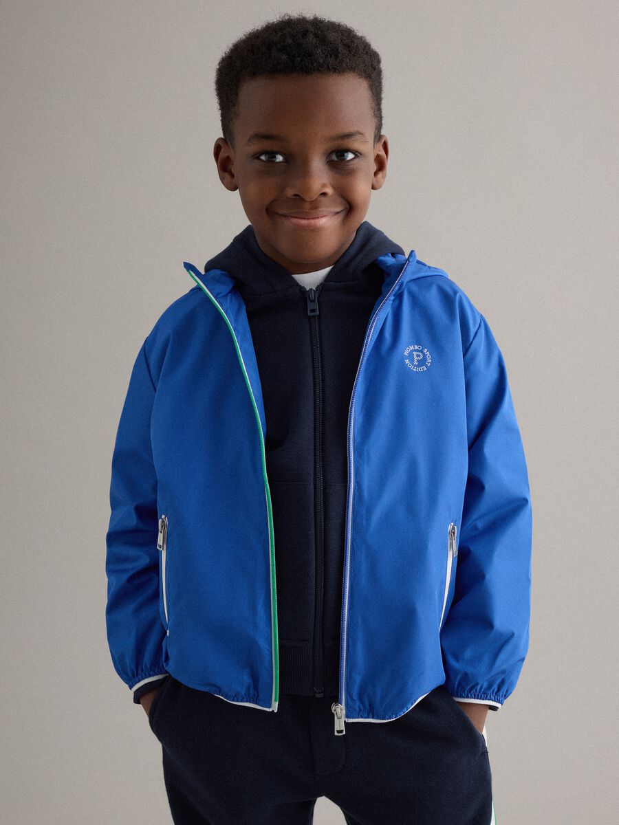 Blue mix regular fit jacket with hood for kids_0