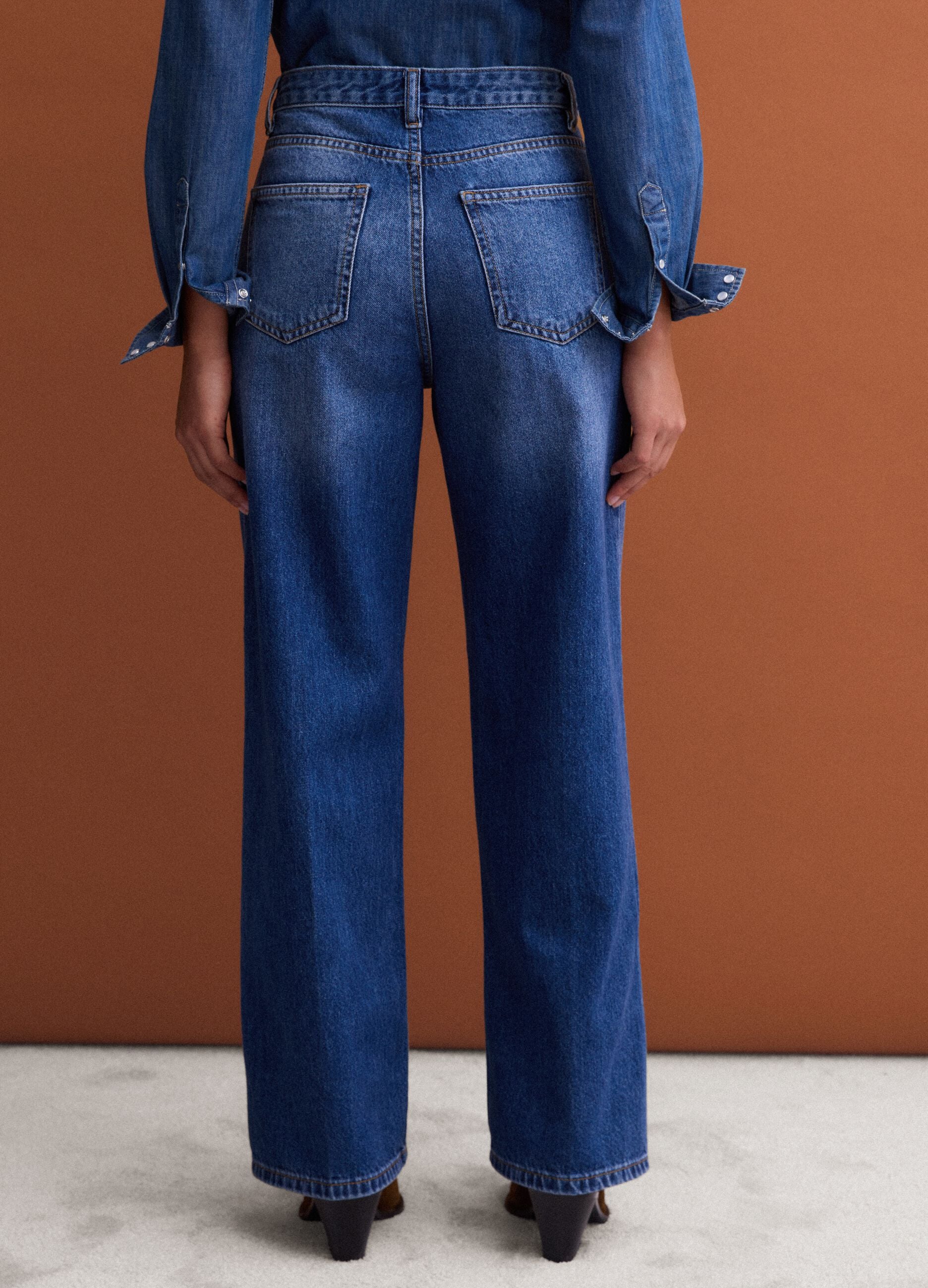 Blue denim straight-fit jeans in pure cotton