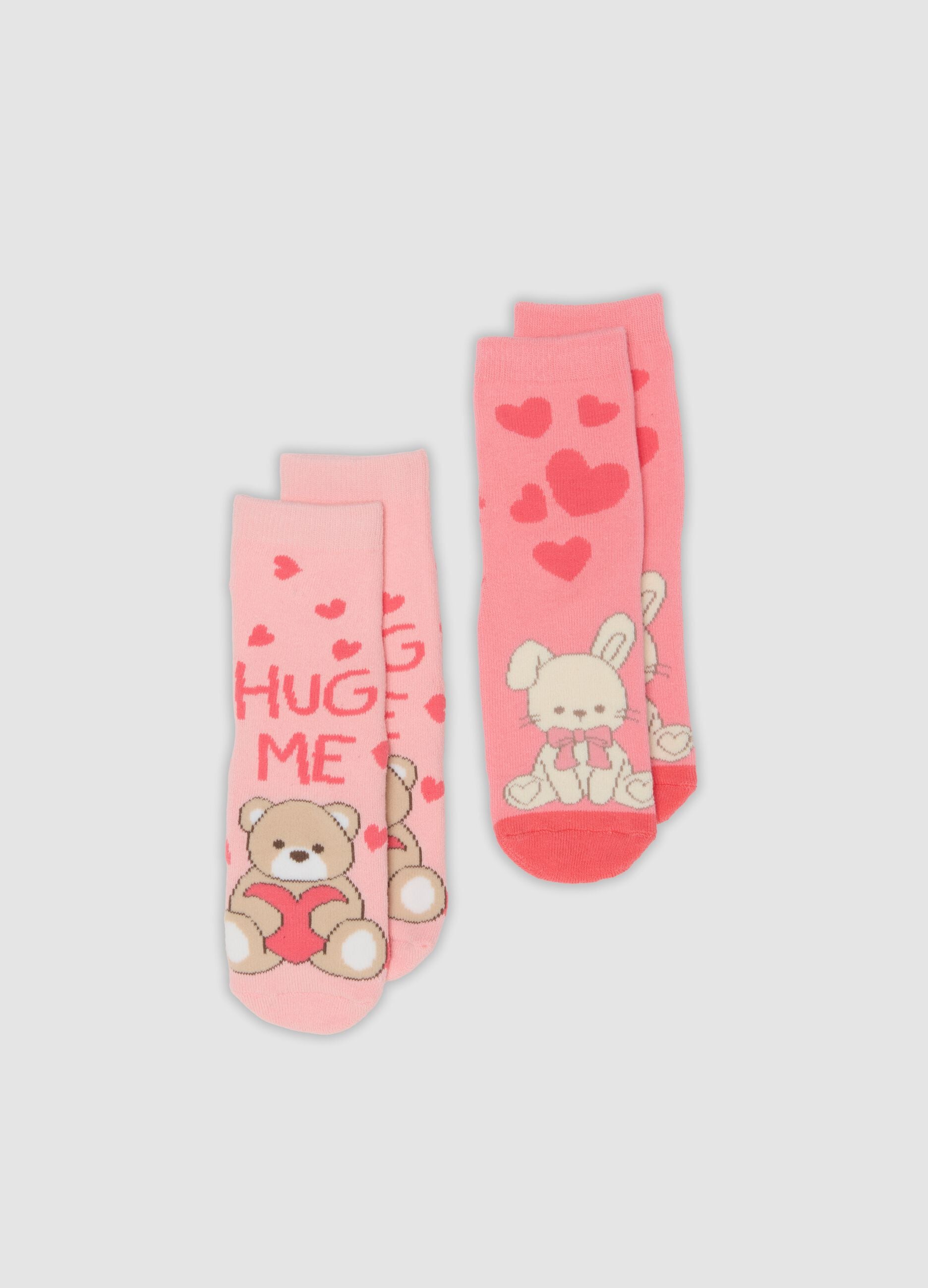 2-pack pink non-slip socks in stretchy organic cotton