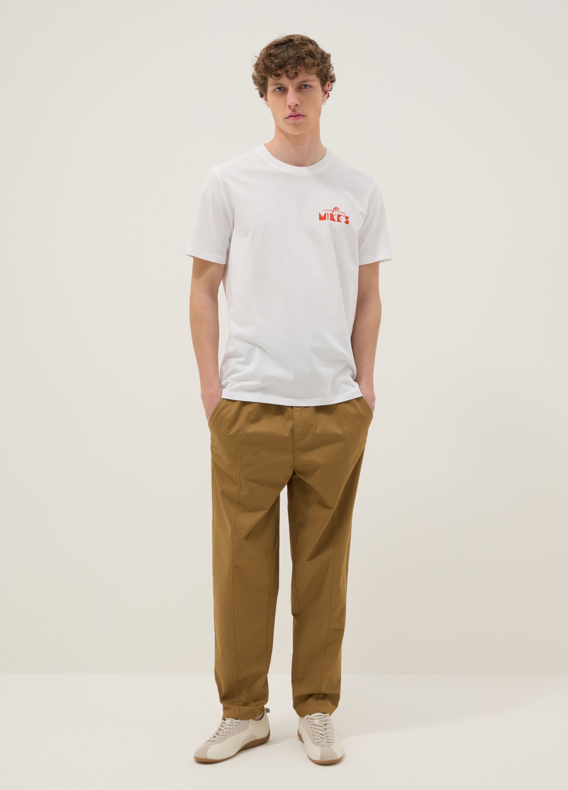 Wei&szlig;es T-Shirt mit Print aus reiner Baumwolle, Regular Fit