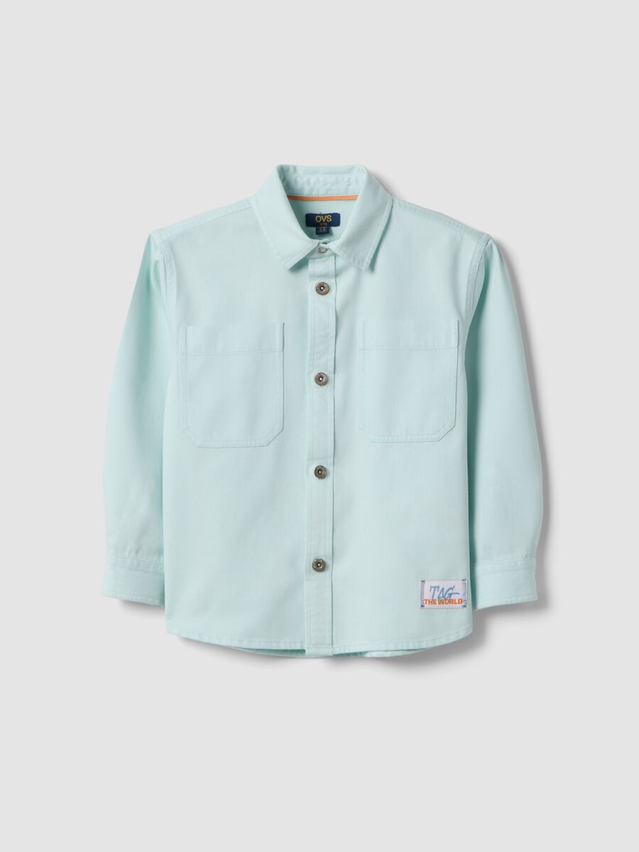 Blue cotton blend oversized fit children's shirt_0