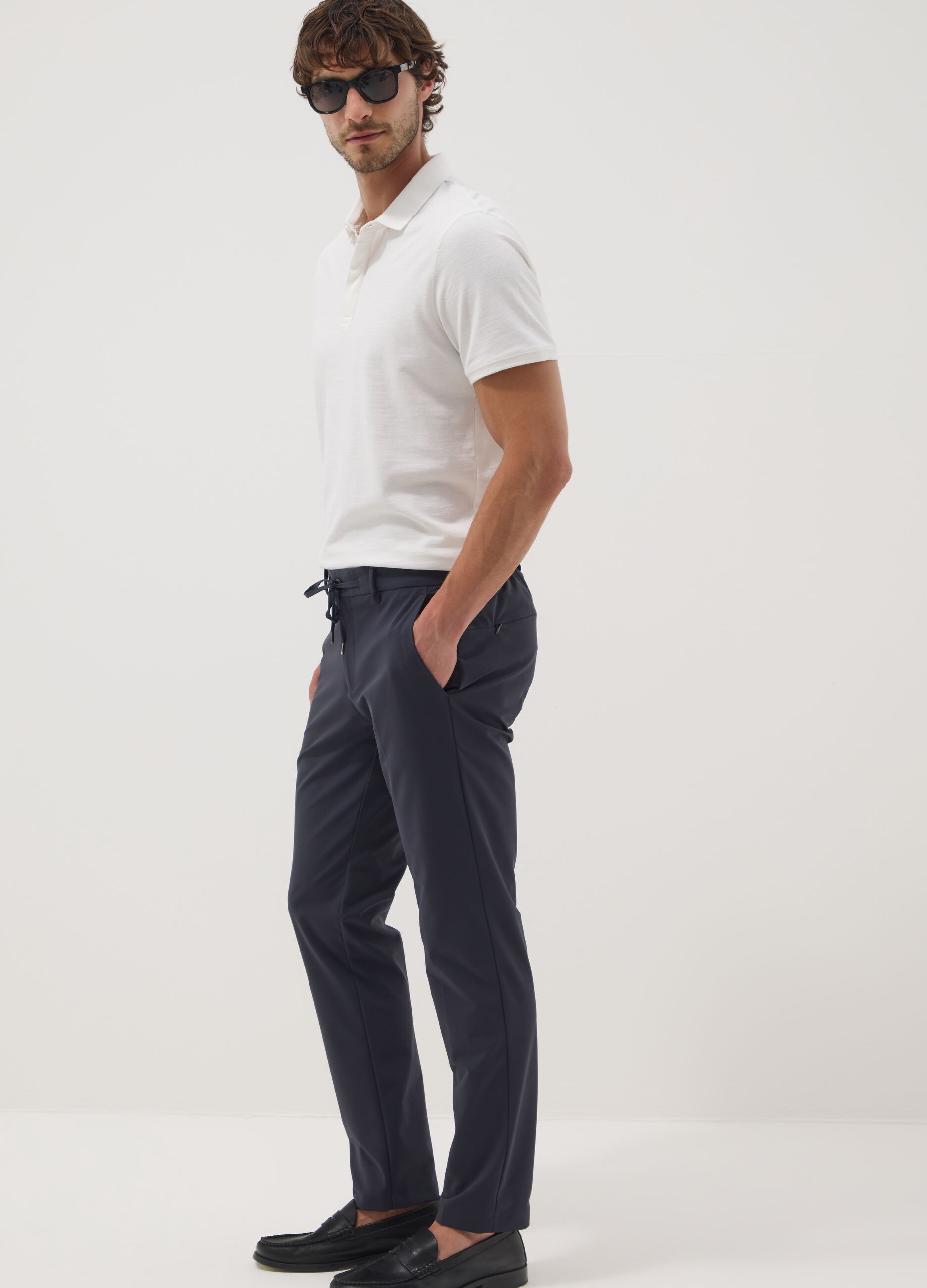 Blue stretch-fabric chino trousers