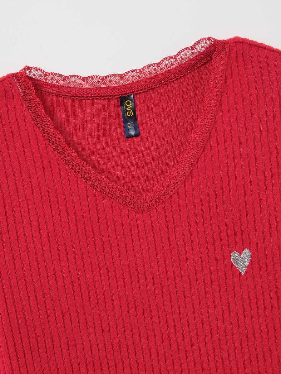 Red V-neck stripe-pattern pyjama top_5