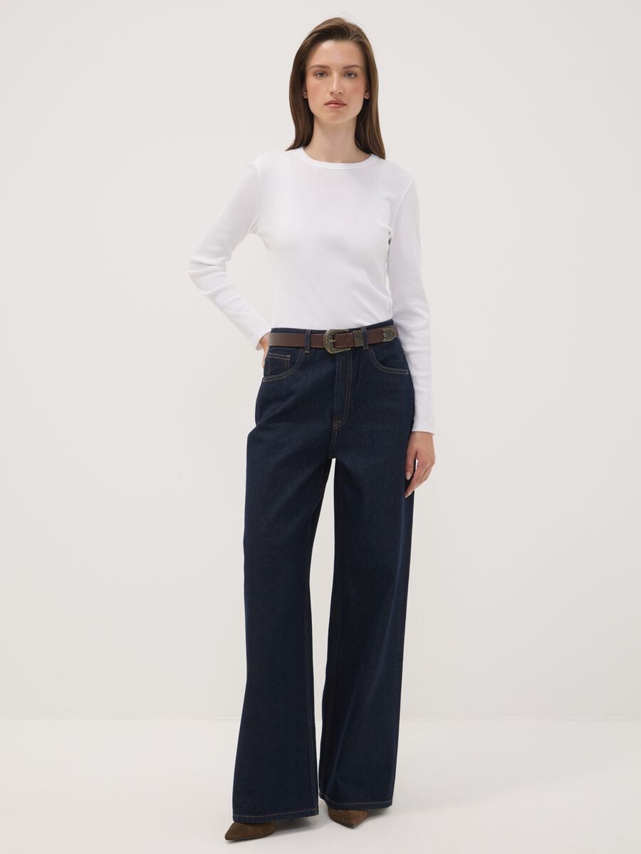 Blaue Wide-Leg-Jeans aus reiner Baumwolle_0