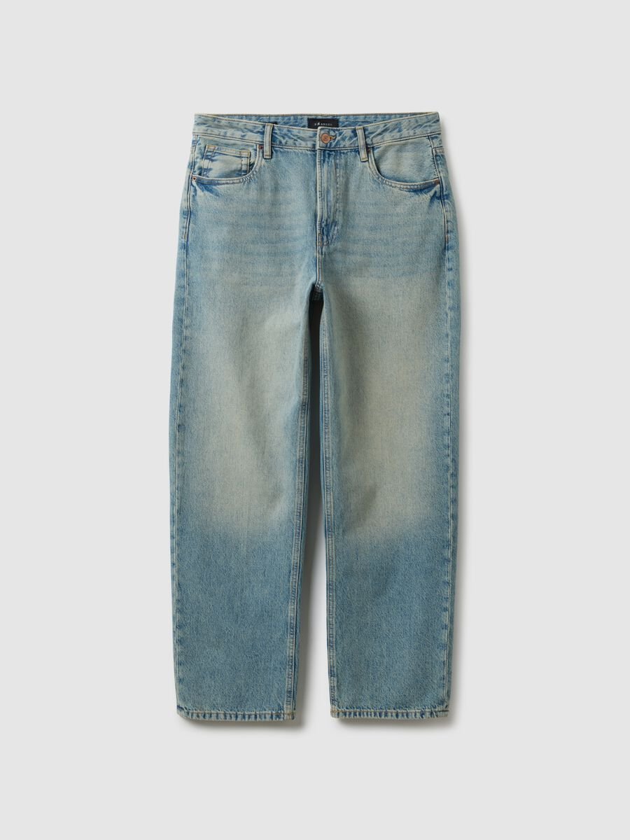 Blue baggy jeans in pure stretch cotton_0