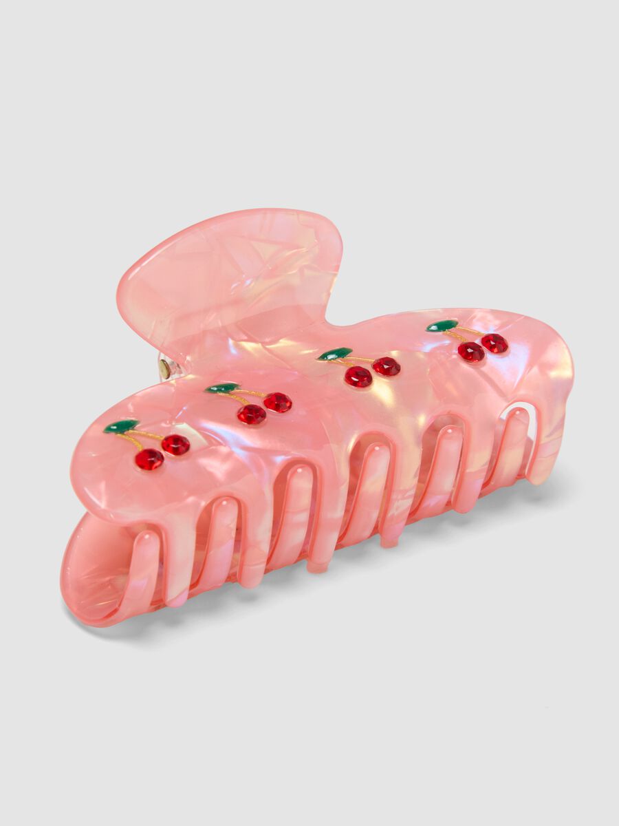 Pink Hair Clip with Cherries_2
