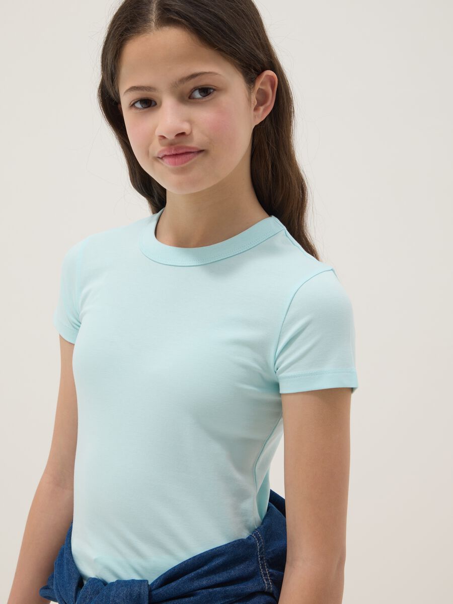 Girls&rsquo; light blue stretch cotton T-shirt, regular fit_0
