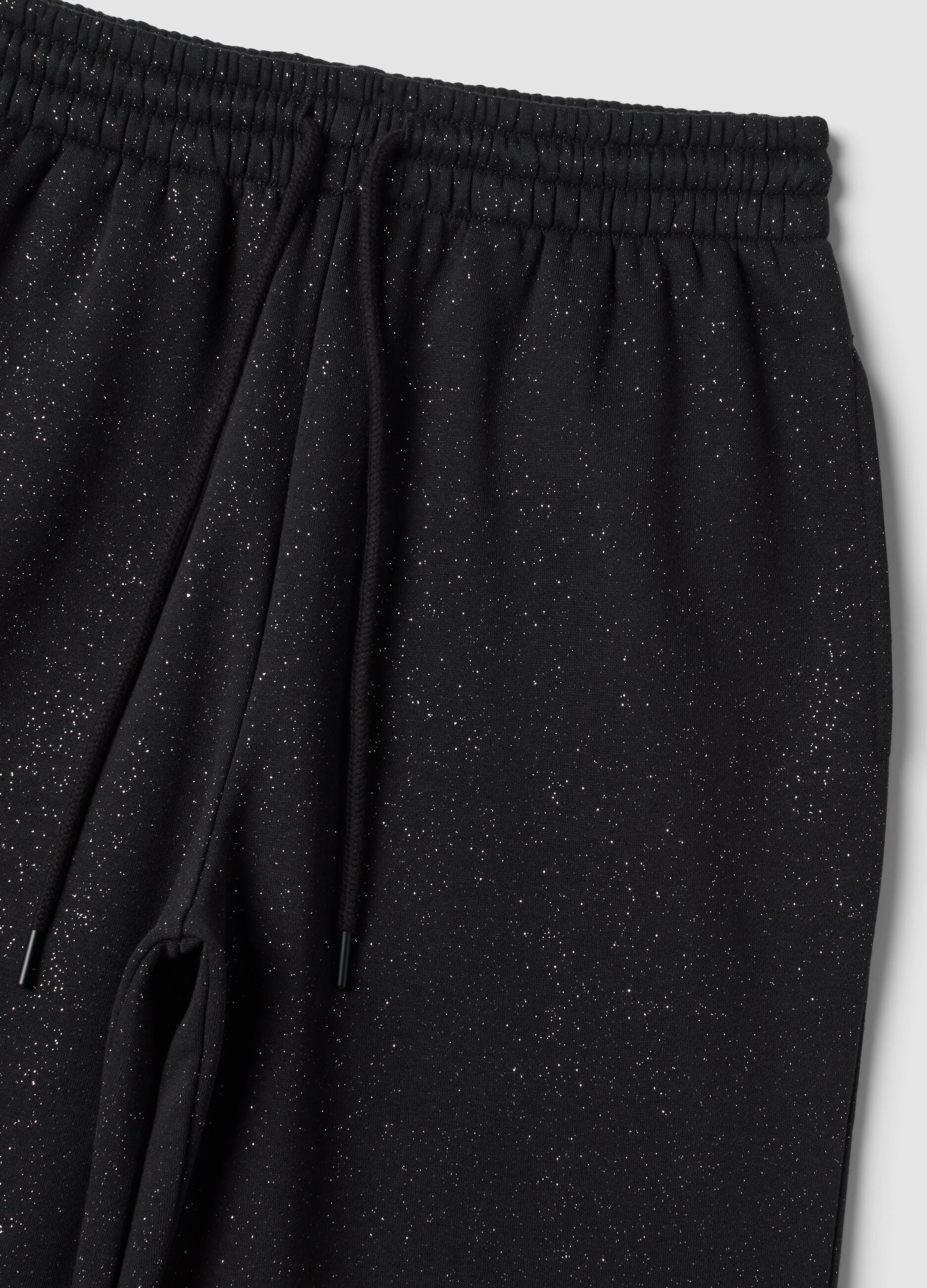 Black wide-leg cotton-blend trousers with lurex