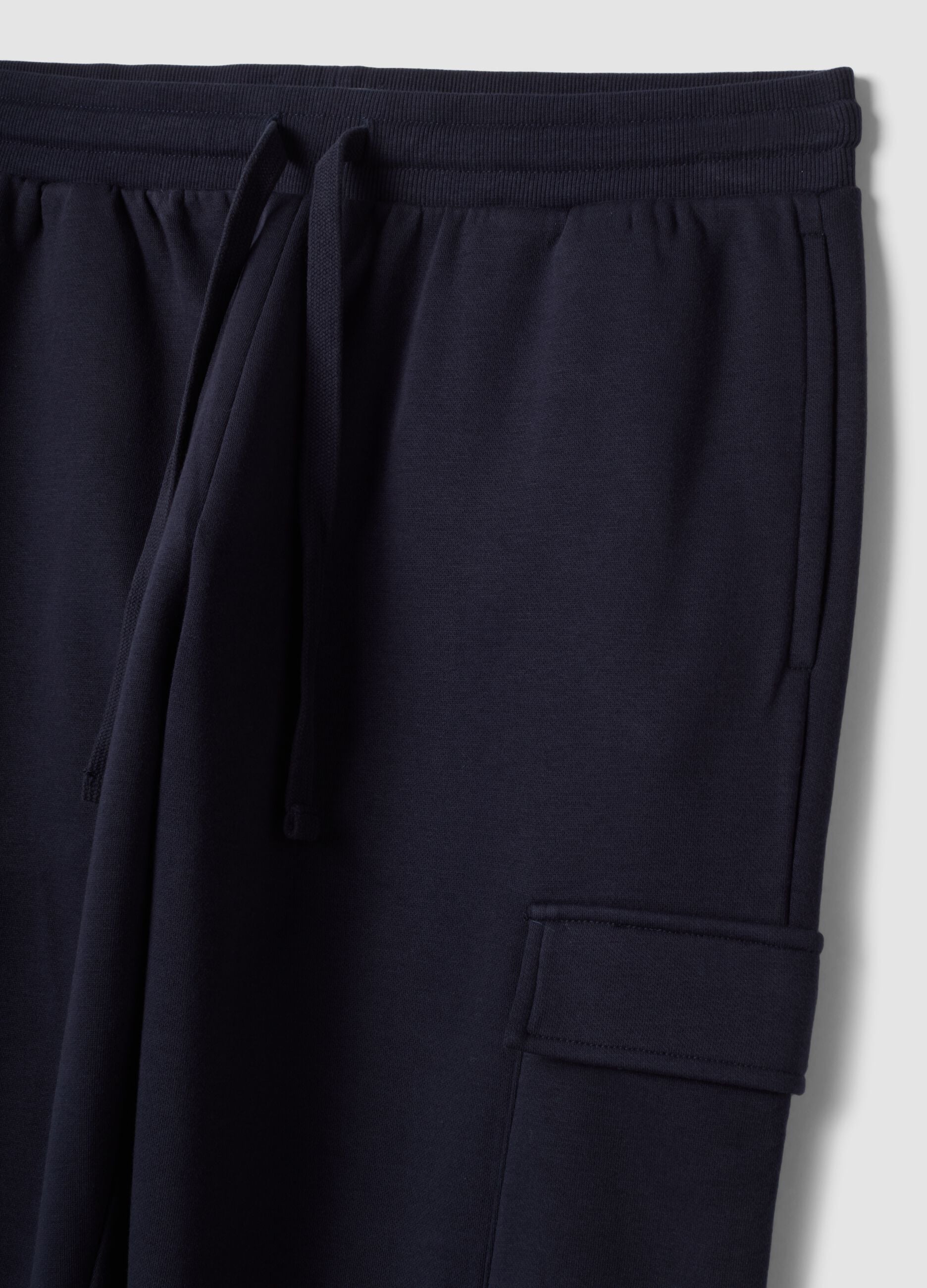 Blue cotton-blend cargo jogger trousers with drawstring, regular fit