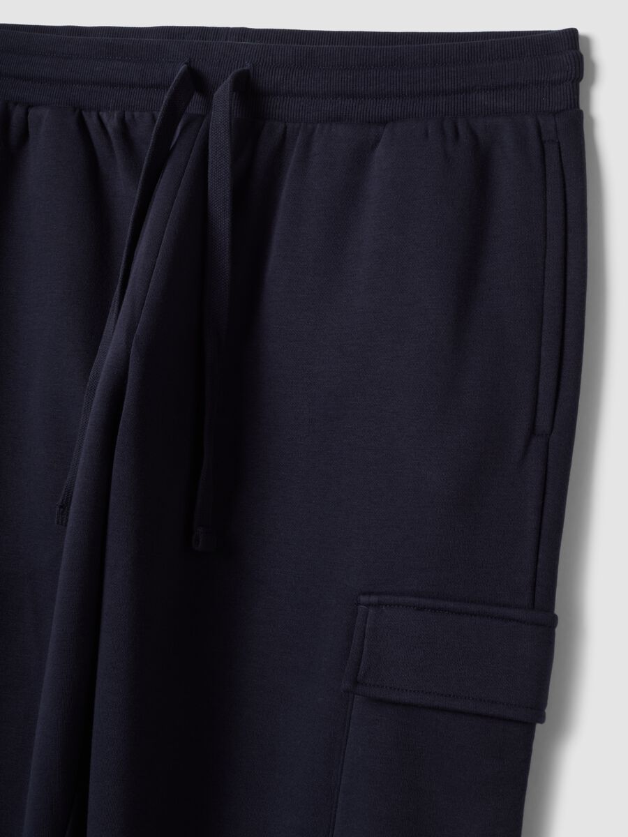 Blue cotton-blend cargo jogger trousers with drawstring, regular fit_1