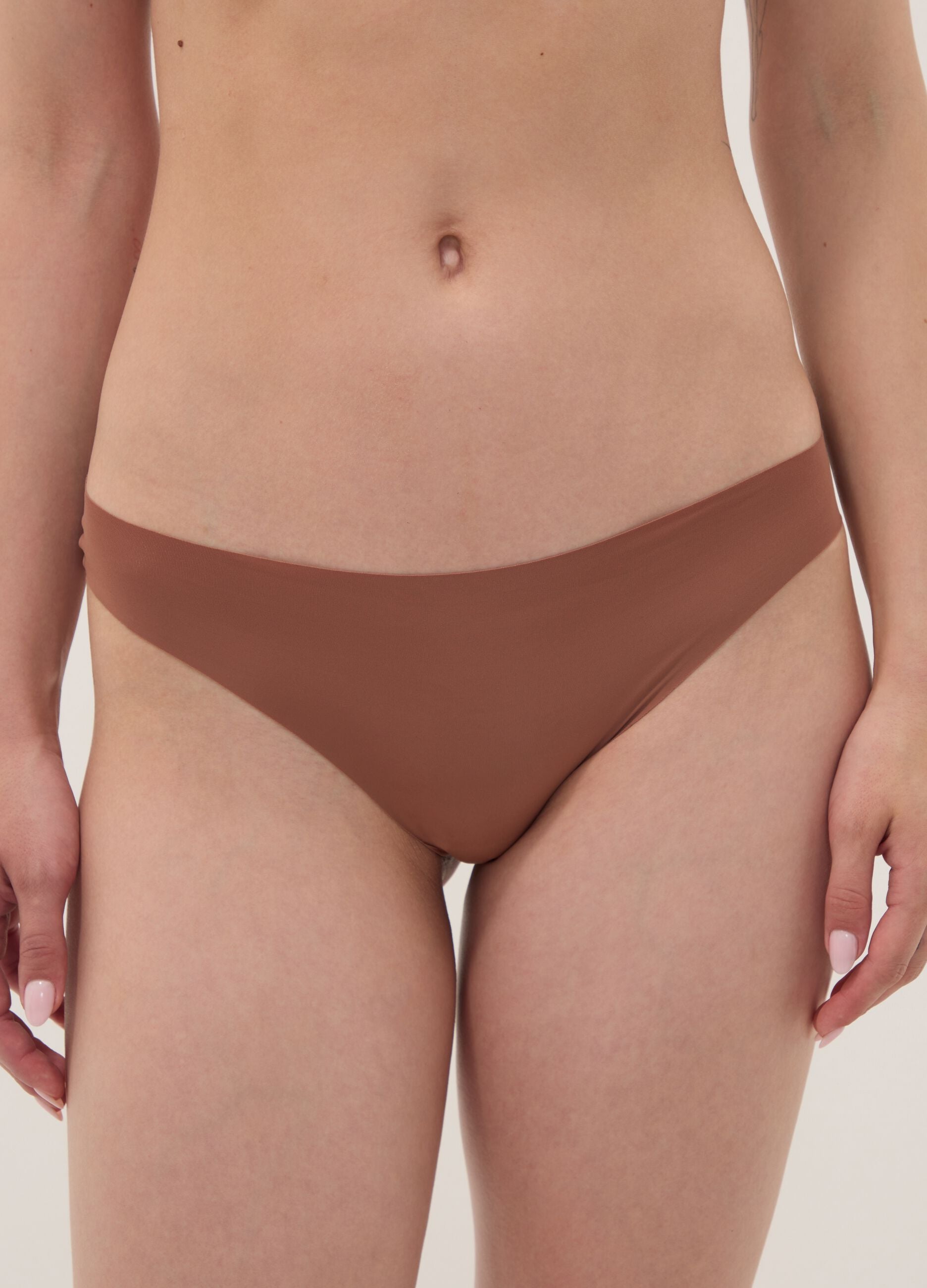 Brown stretch microfibre briefs with regular waist