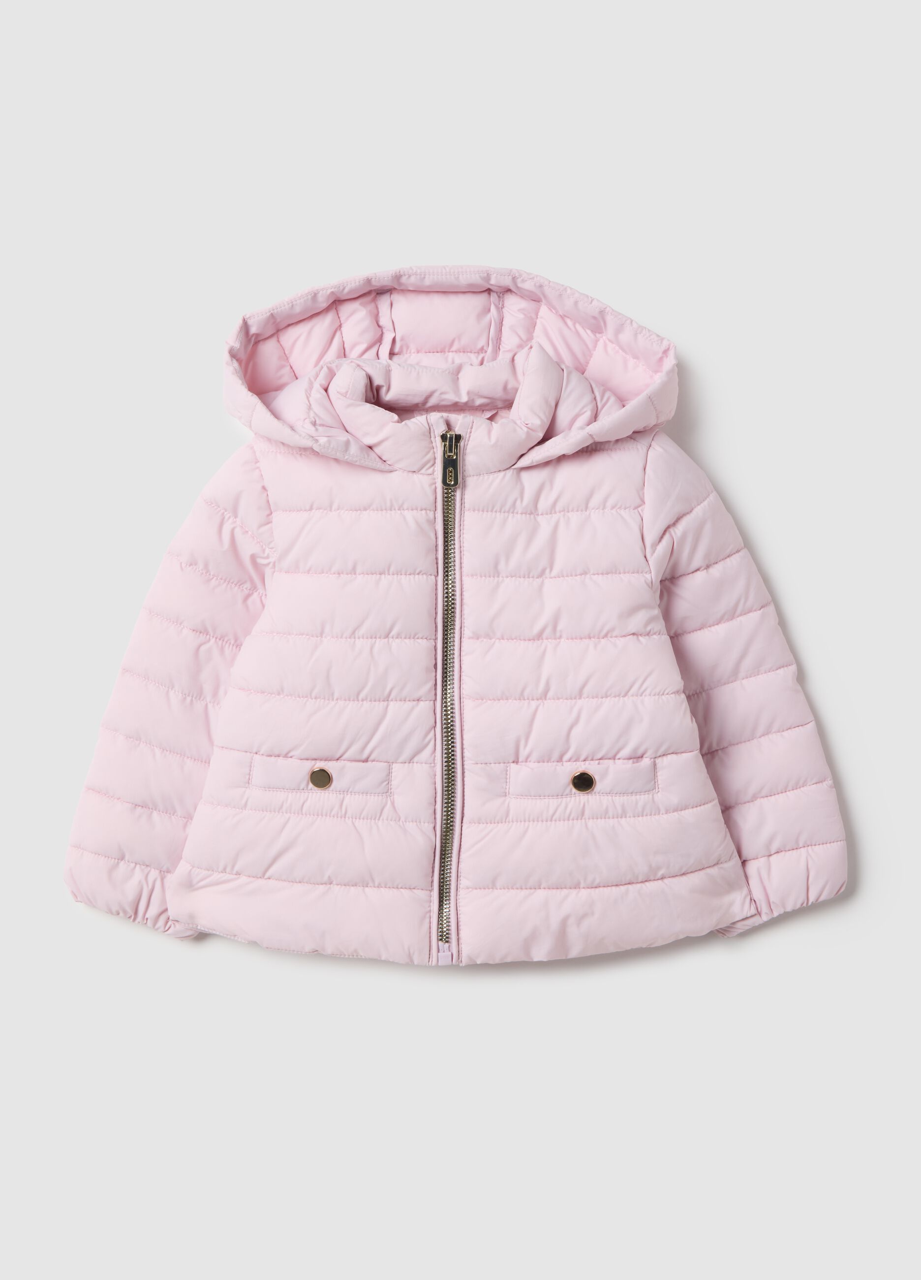 Pink padded regular fit jacket with hood for girls