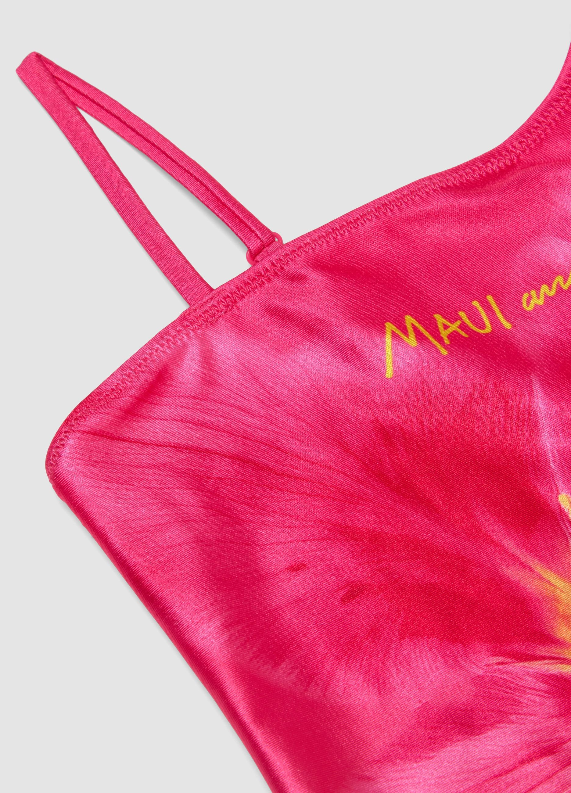 Girls&rsquo; pink floral one-piece swimsuit in stretch fabric