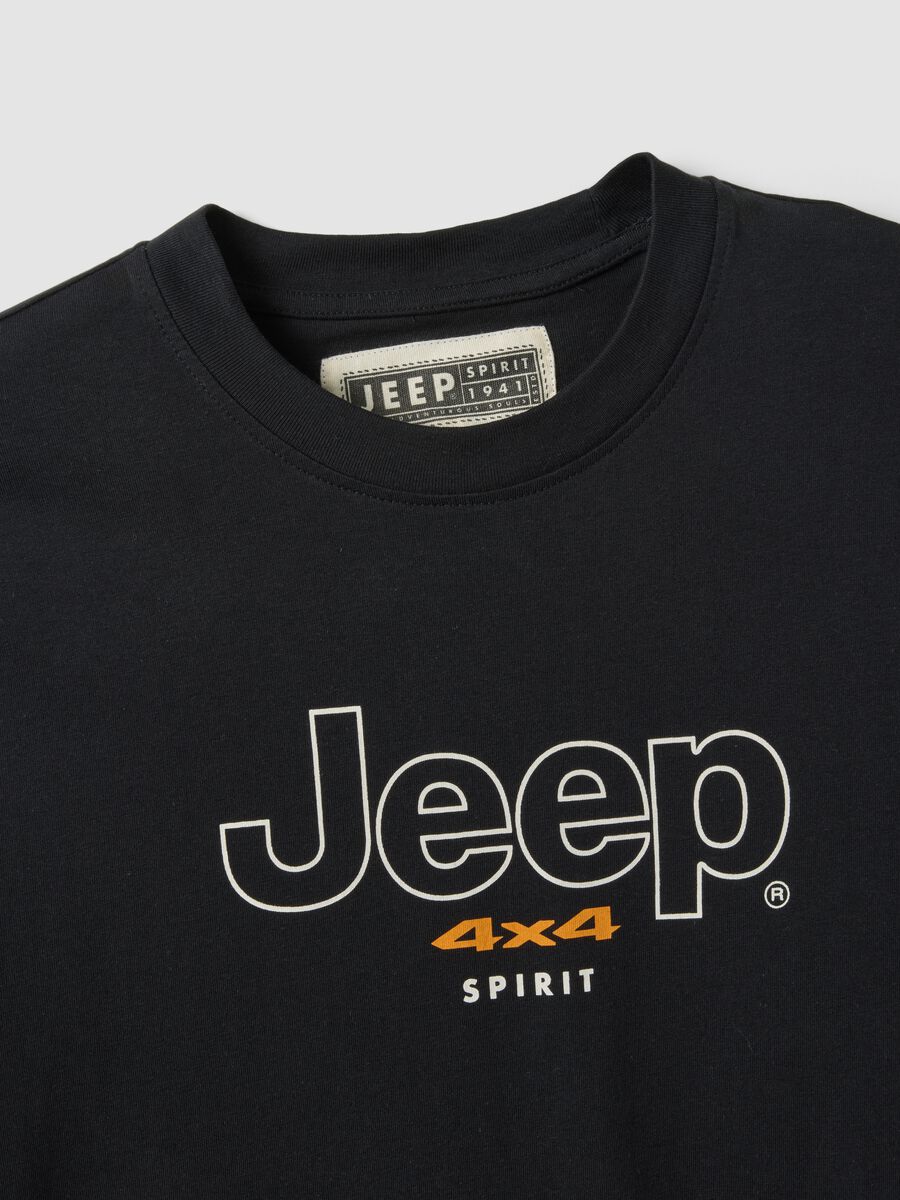 Schwarzes T-Shirt aus reiner Baumwolle mit normaler Passform und Aufdruck_5