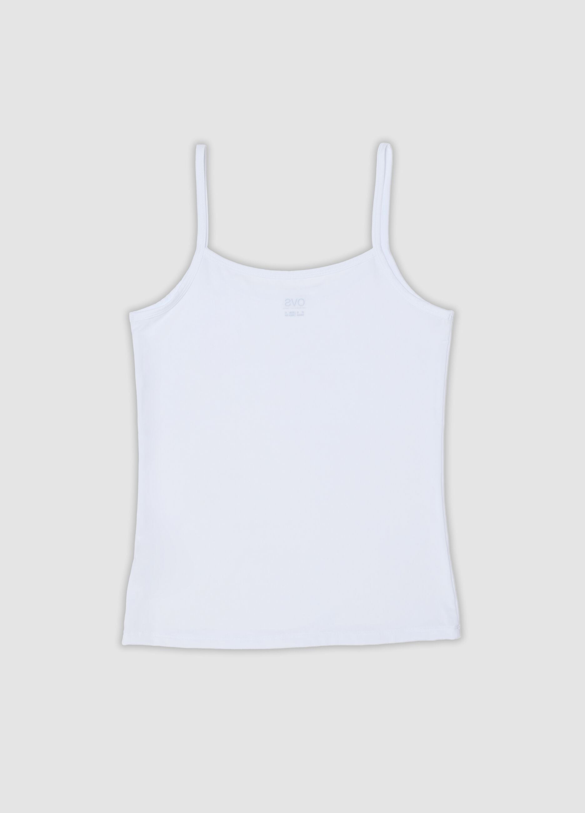 White stretch fabric vest top with crew neck, regular fit
