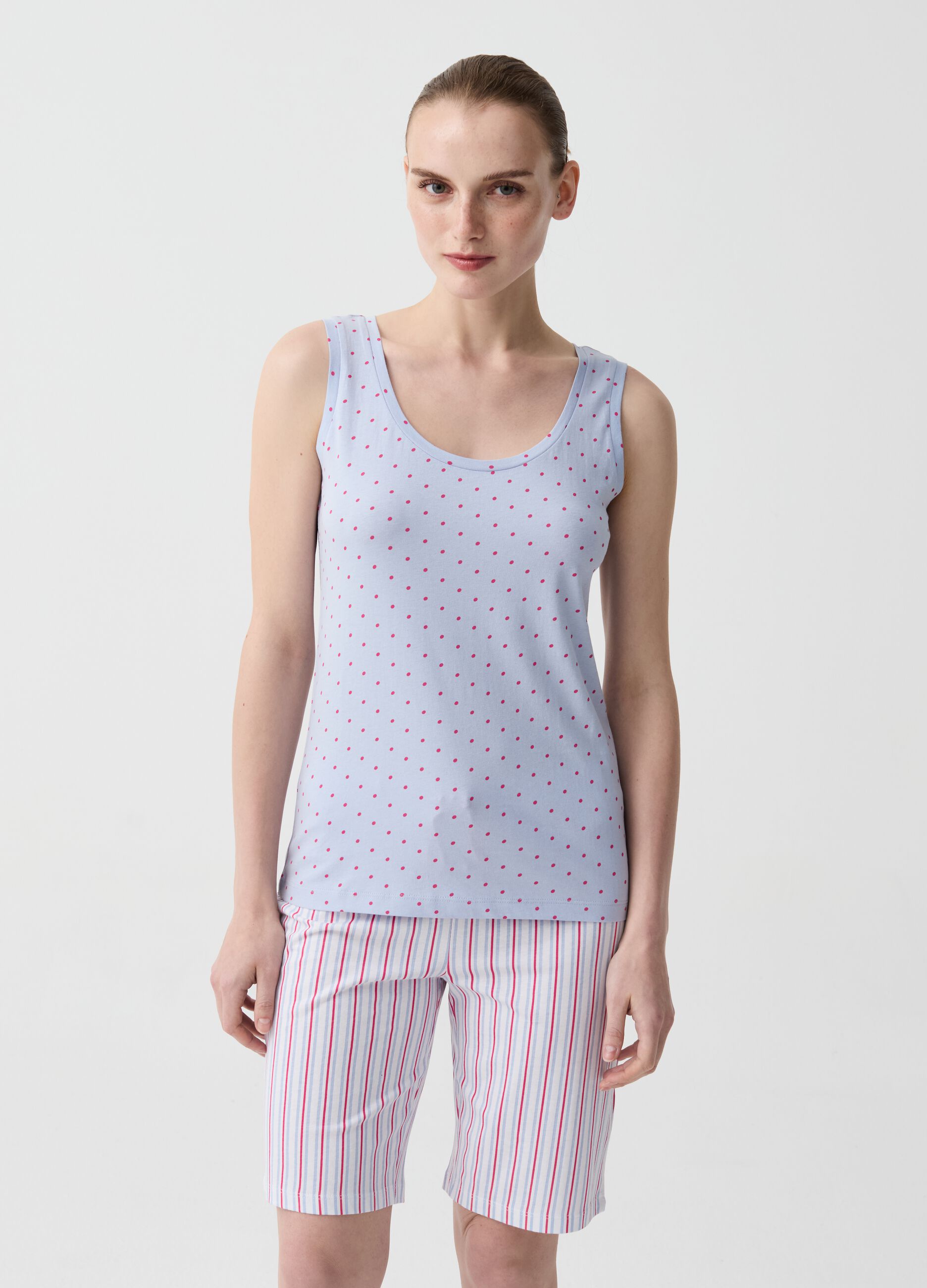 Polka dot pyjama top in organic cotton