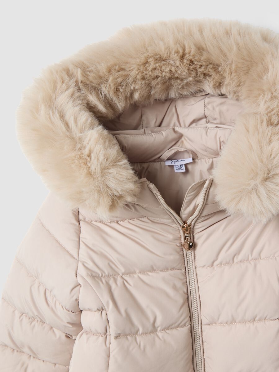 Taupe padded hooded jacket with contrast trim_2