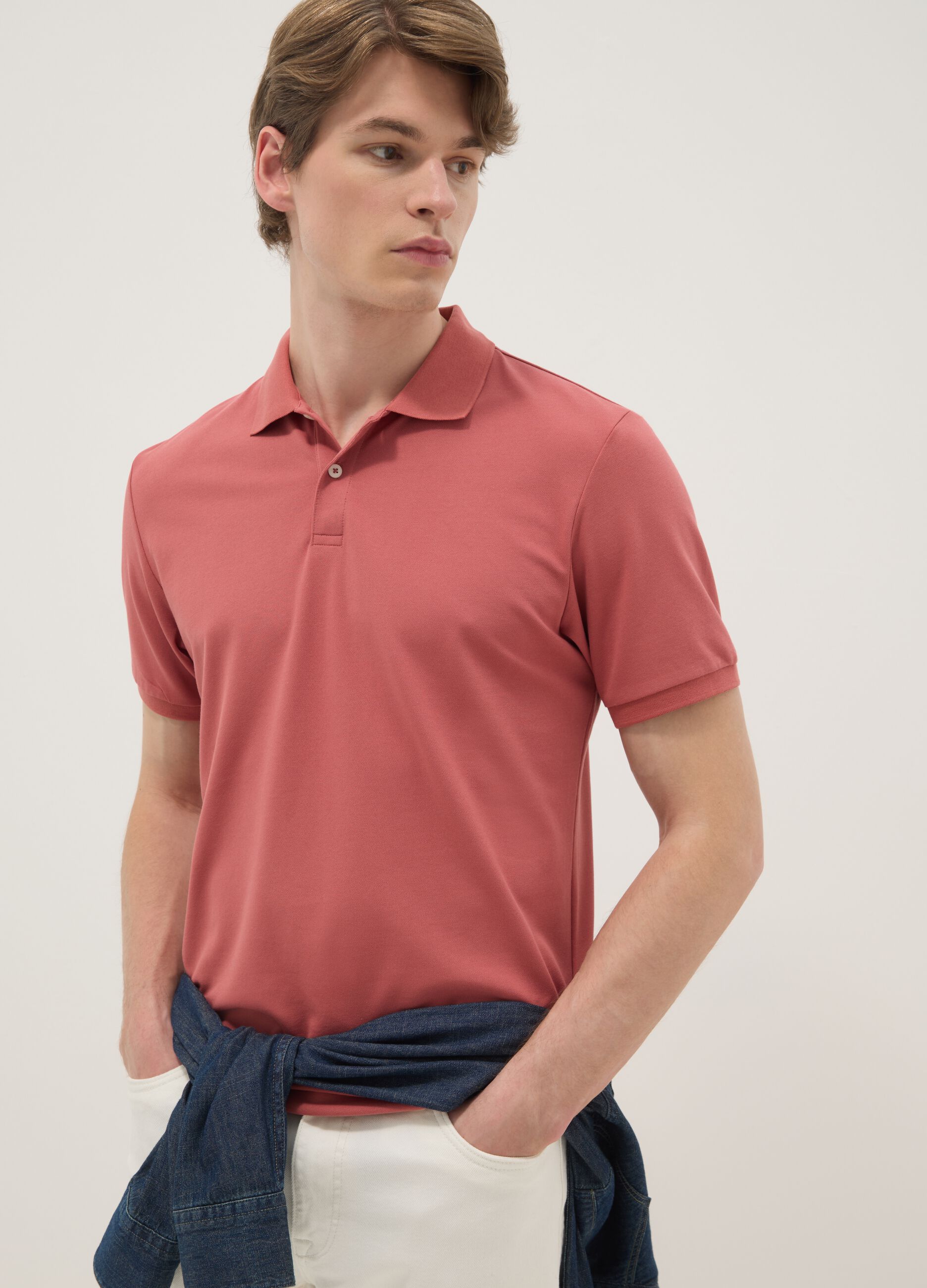 Red Stretch Cotton Blend Polo Regular Fit