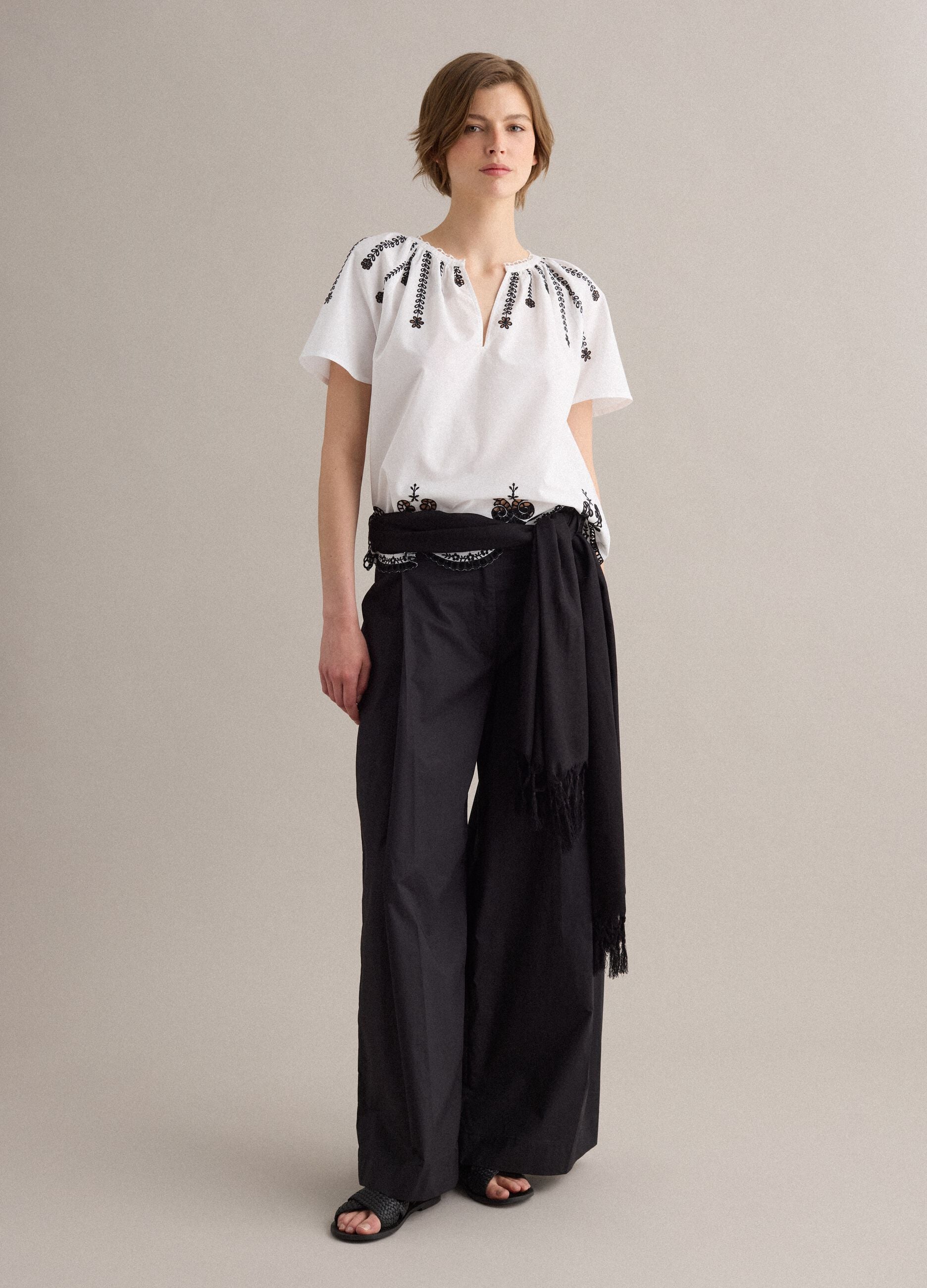 White pure cotton shirt with embroidery