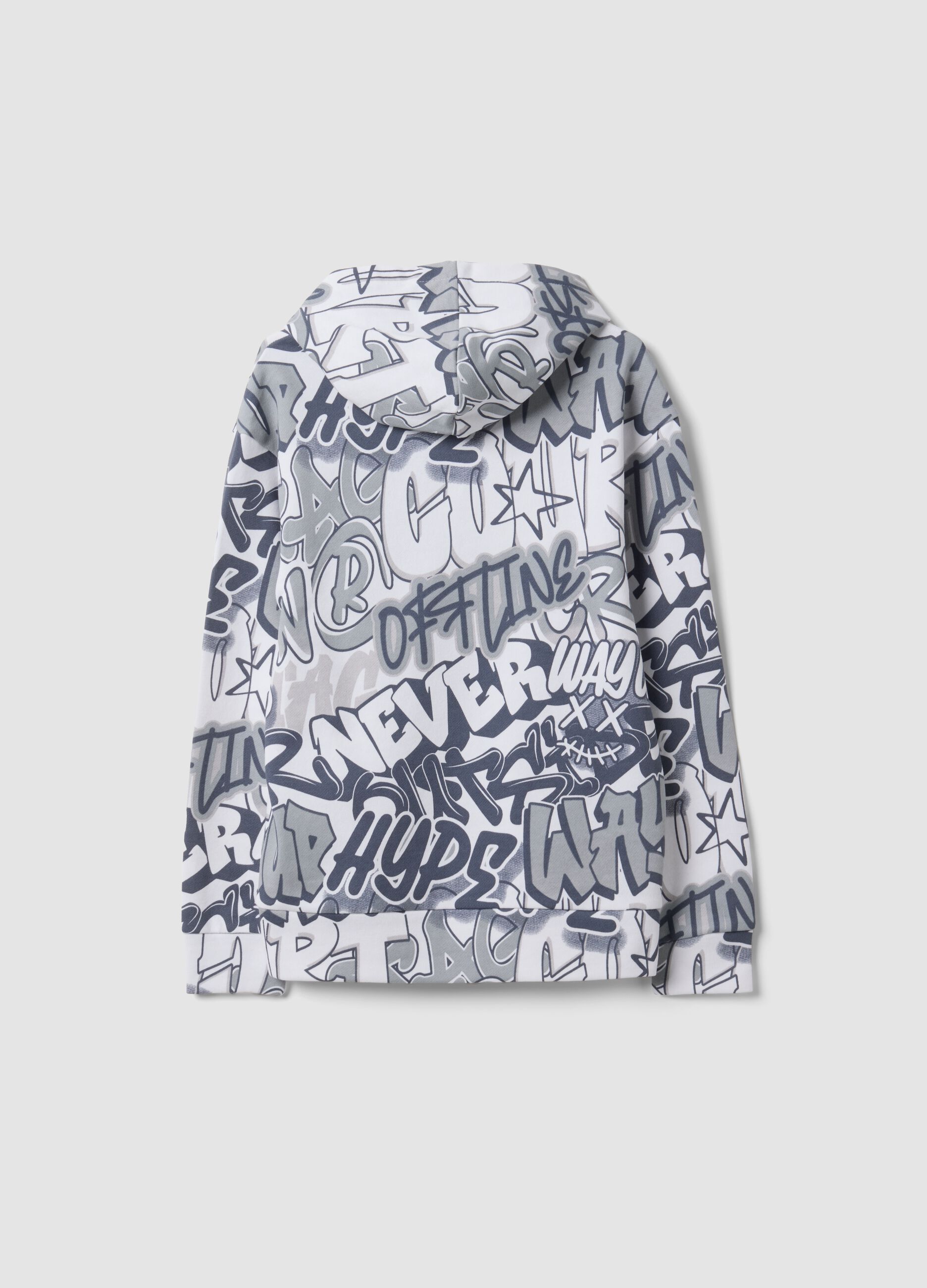 Sweatshirt branca com capuz em mistura de algod&atilde;o com estampado graffiti all over para rapaz