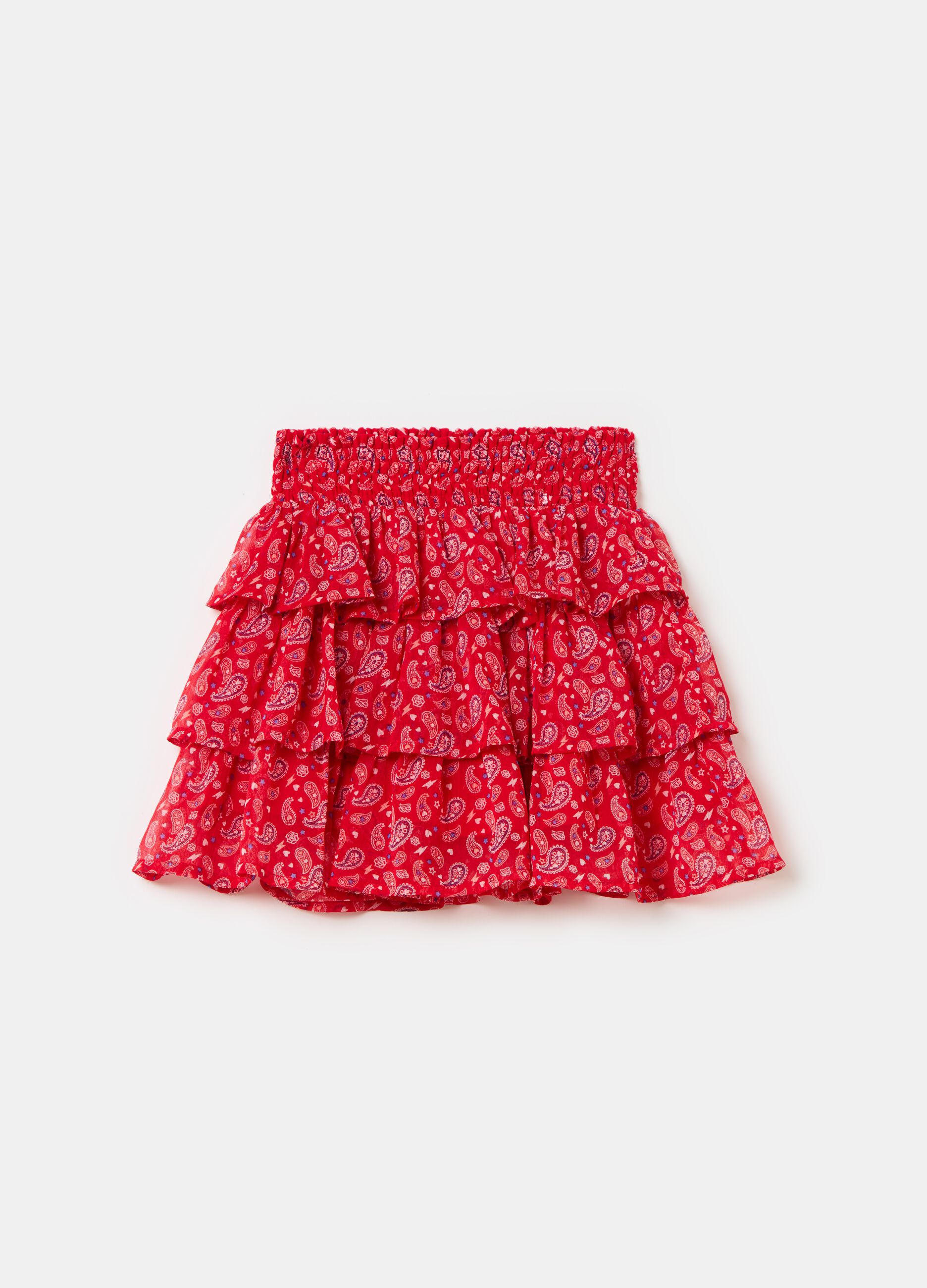 Tiered skirt with paisley pattern