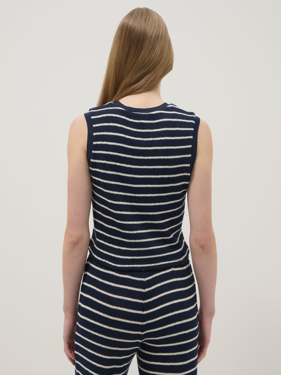 Colete em mistura de algod&atilde;o &agrave;s riscas azul e branco, corte regular_3