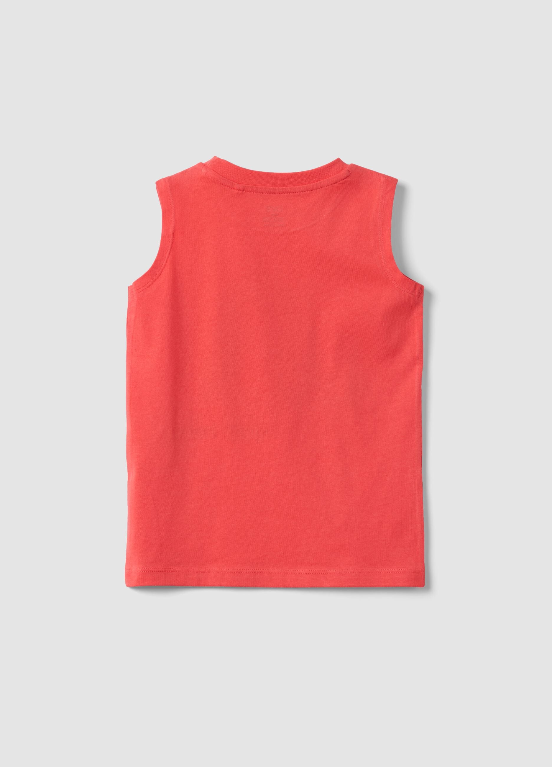Red pure cotton surf print vest top