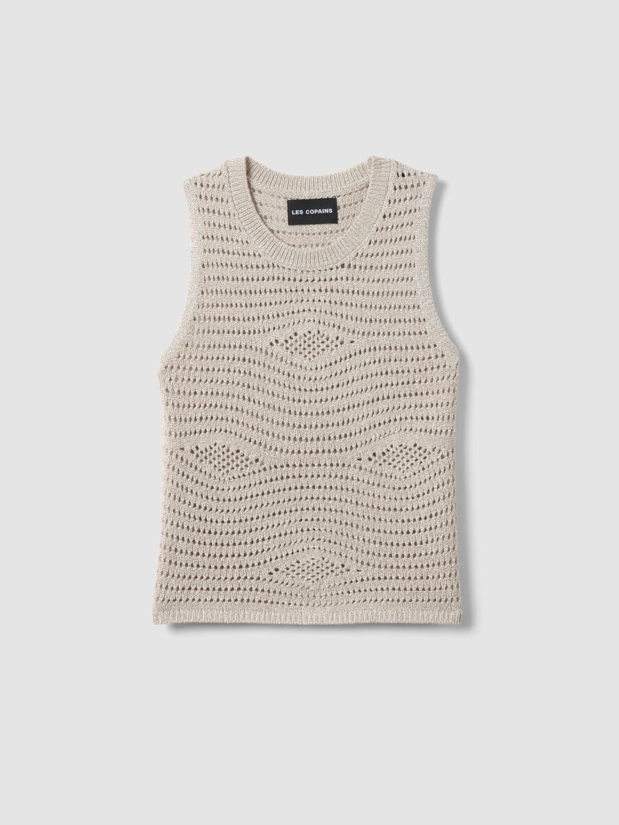 Beige open-knit viscose-blend vest top_4