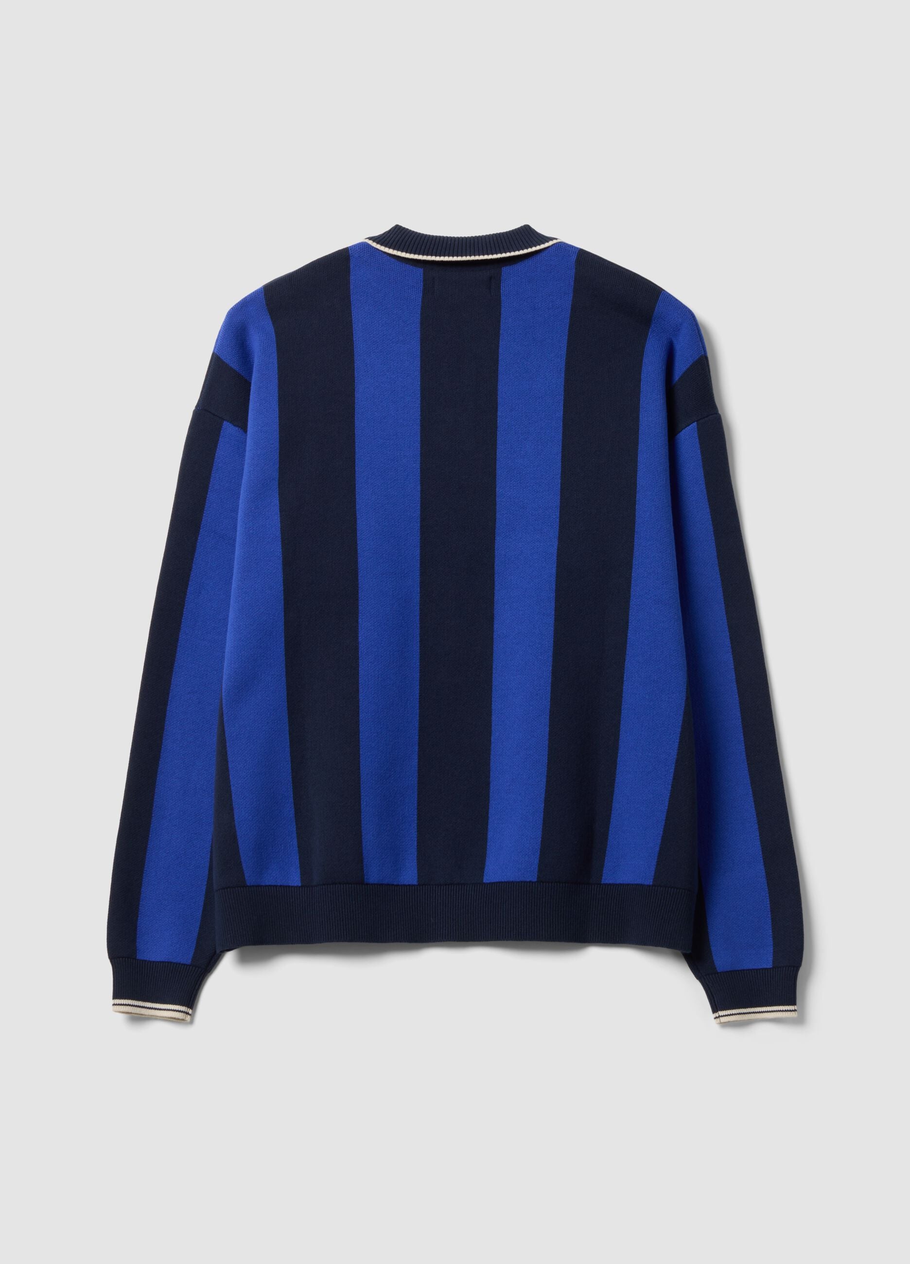 Blue and black pure cotton polo-collar top with oversized fit