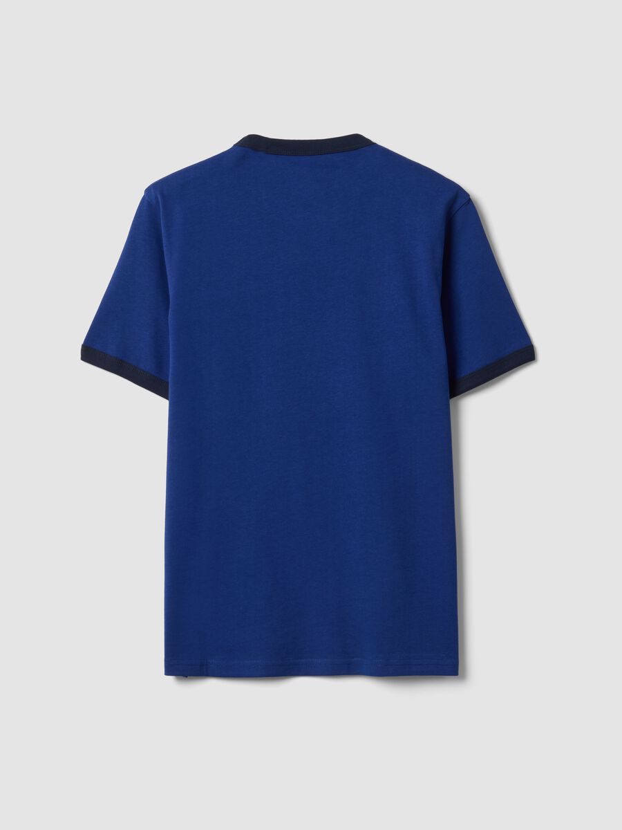 Blue fitted pure cotton T-shirt with contrast trims_6