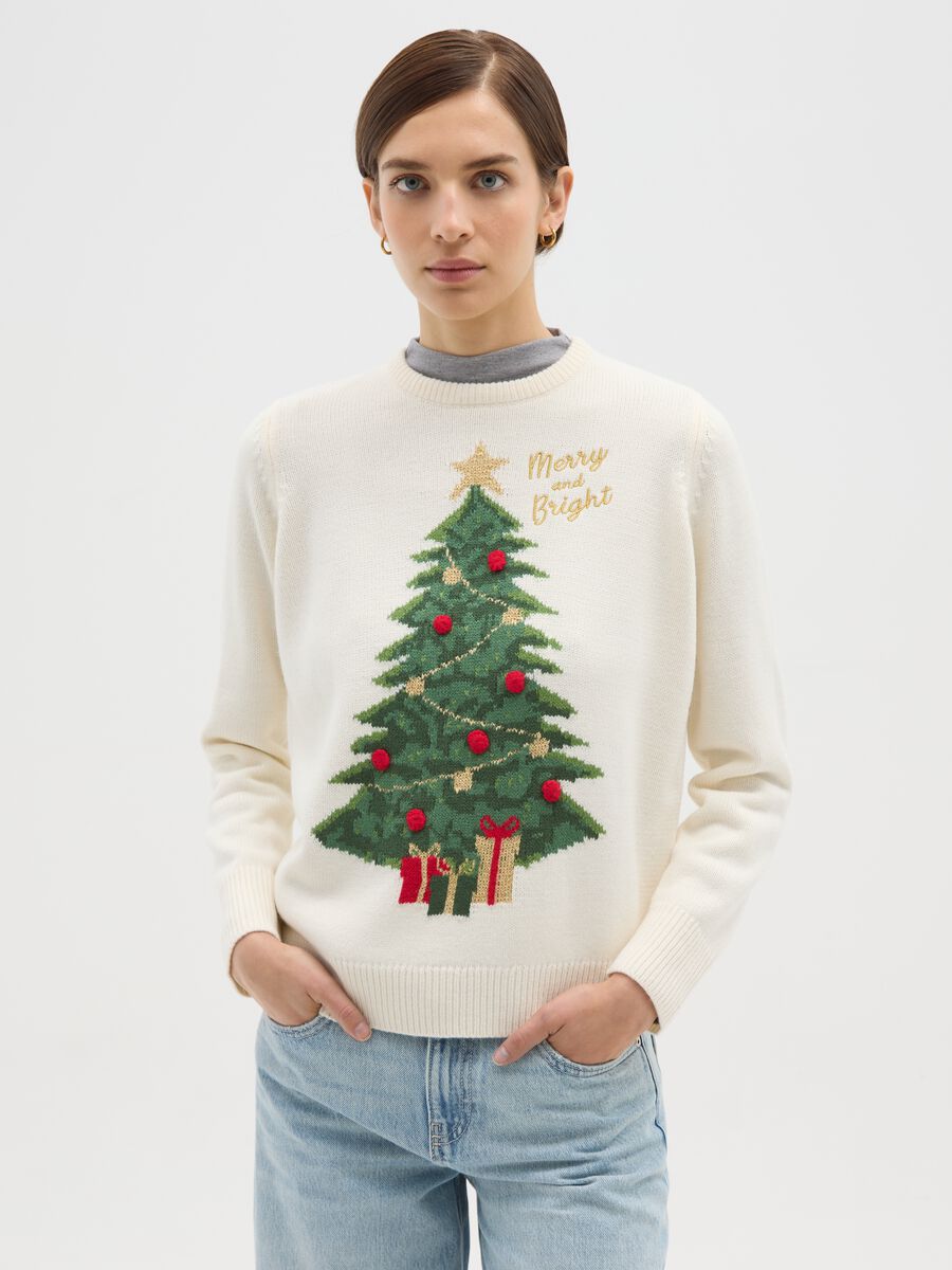 White crew neck regular fit Christmas jumper_0