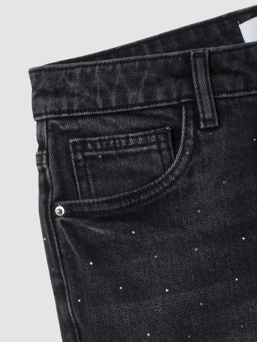 Black bootcut stretch-cotton jeans with rhinestones_1